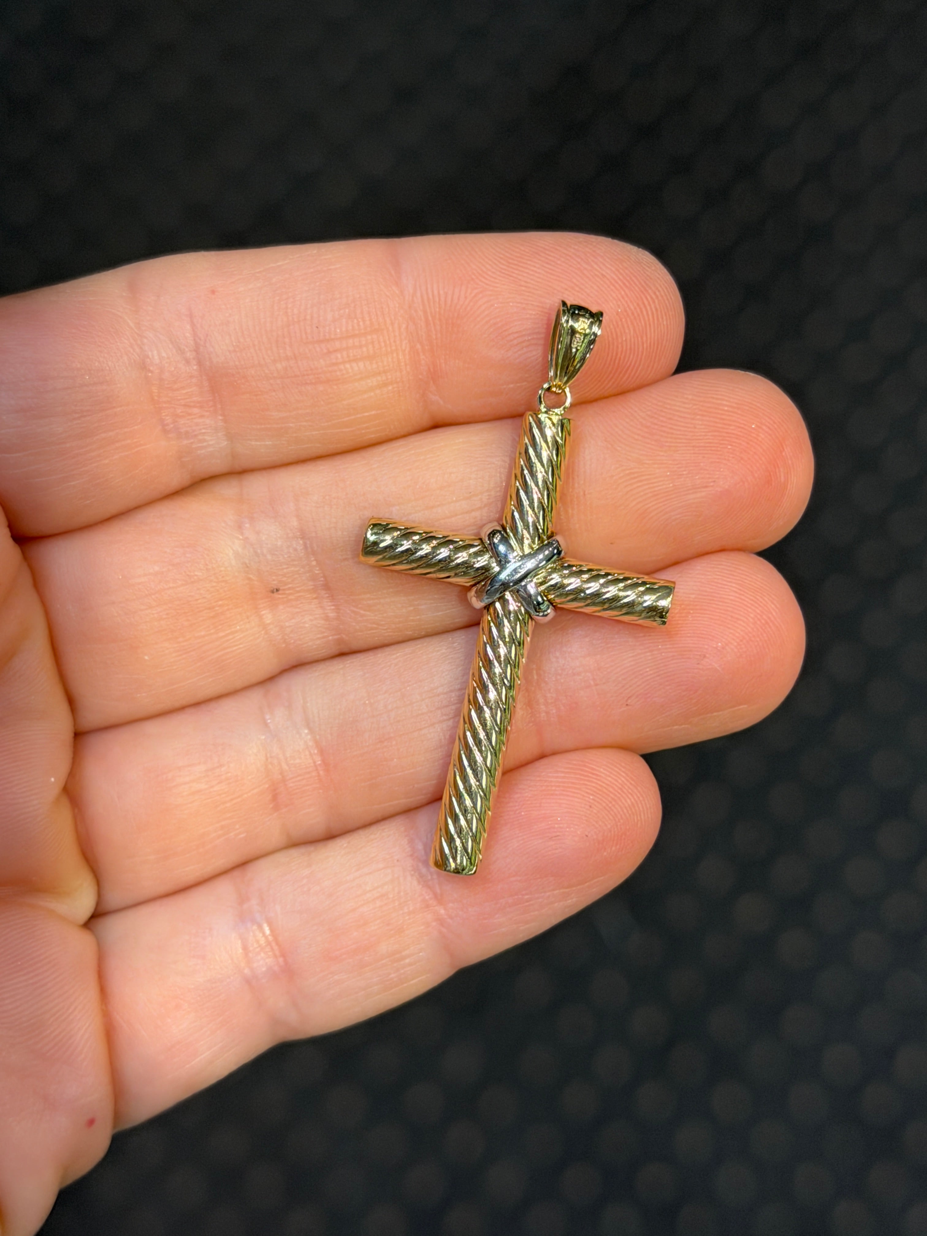 14K Hollow Spiral Cross - Saints Gold Co.
