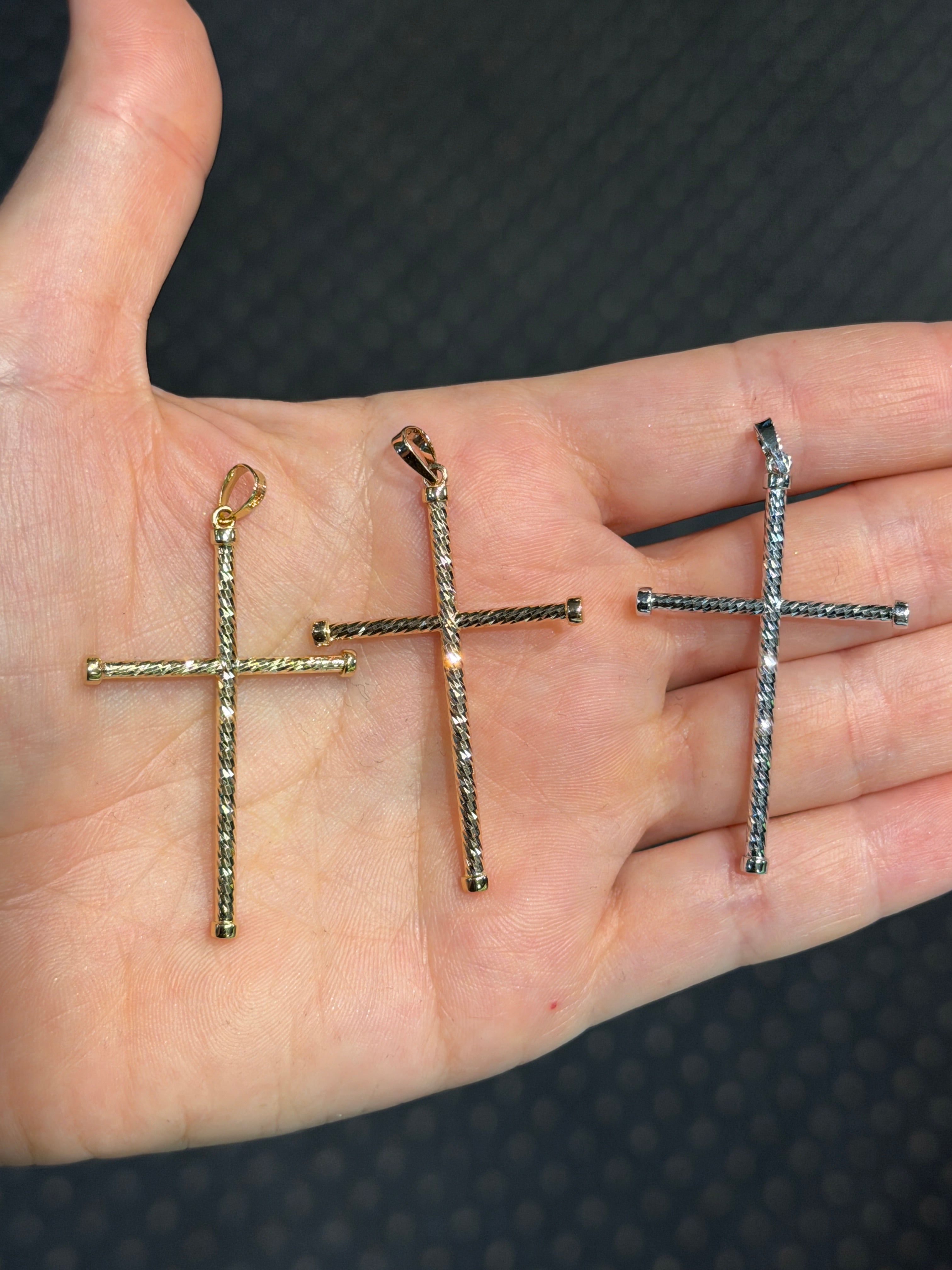 50MM Shiny Tube Cross 14K