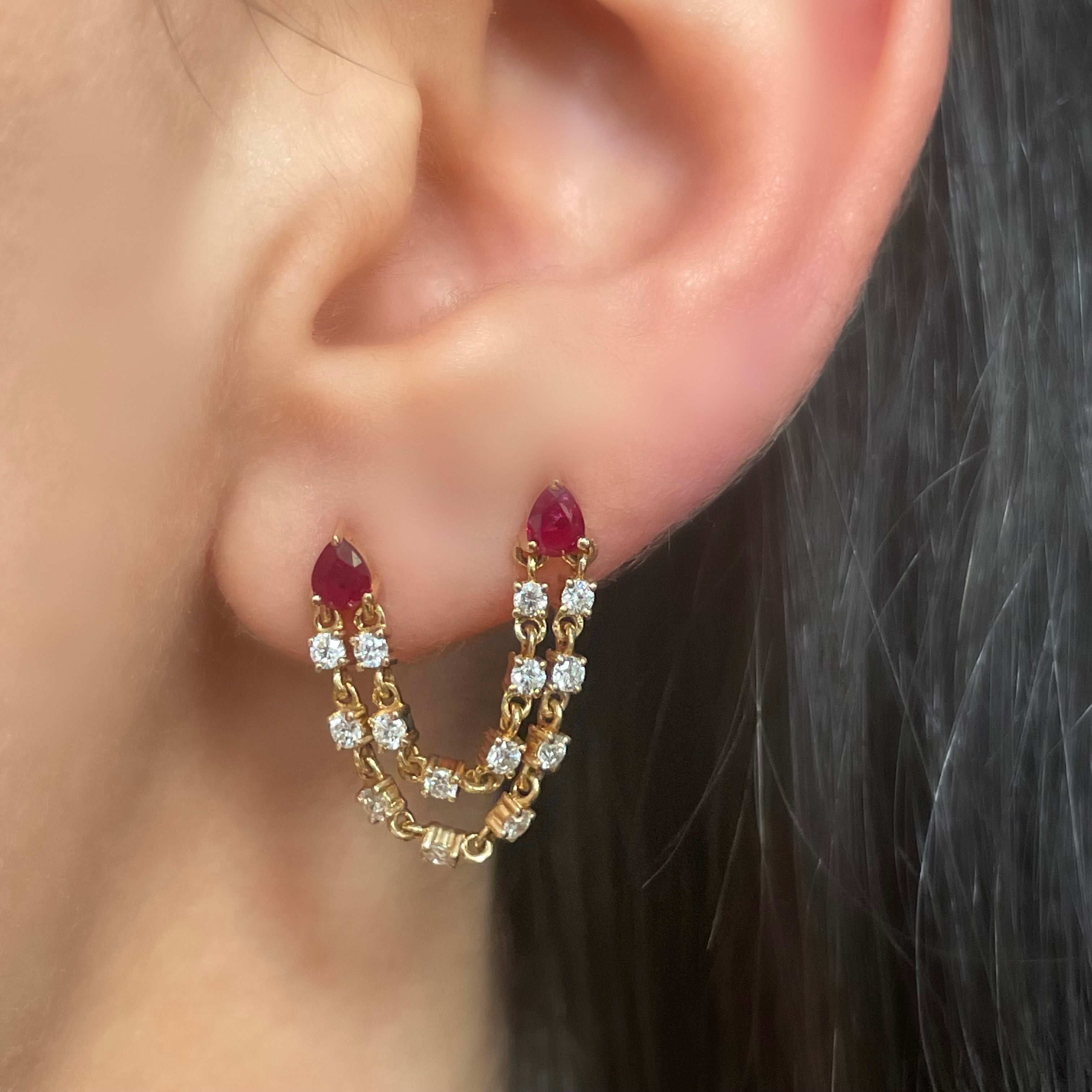 Kelly Pear-Shaped Waterfall Double Studs Ruby