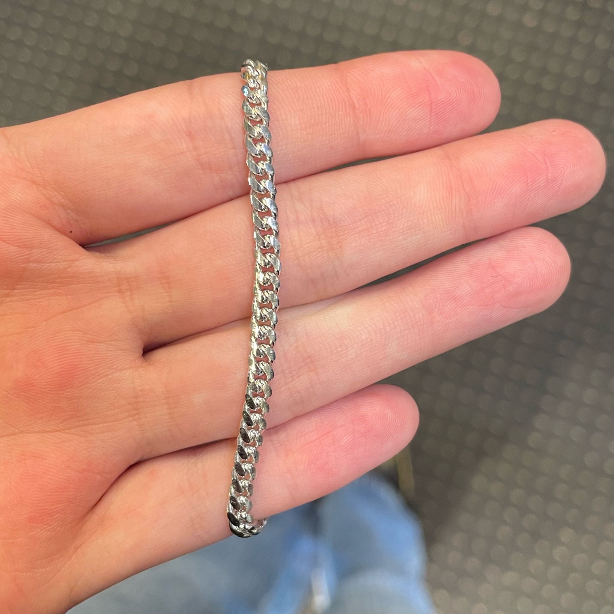 2.7mm platinum pt950 miami cuban bracelet in hand size reference