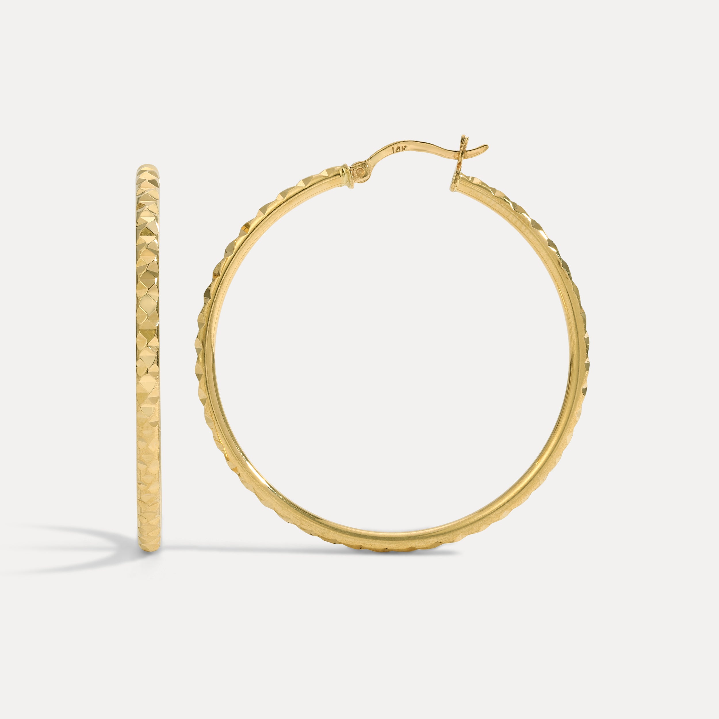 2.5MM Textured Diamond Cut Hoops 14K Gold