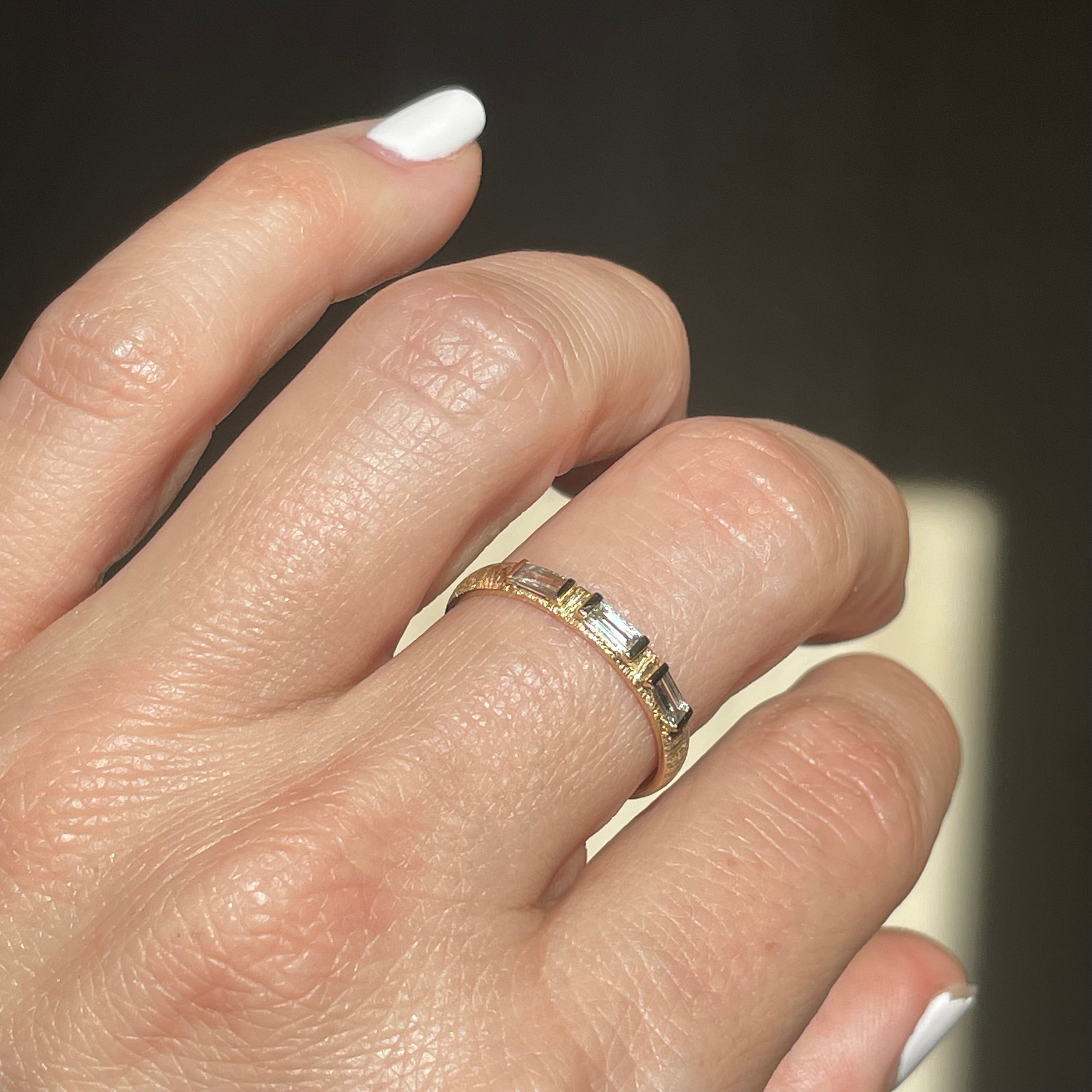 3 Baguette Diamond Textured Band Ring (Final Sale) - Saints Gold Co.