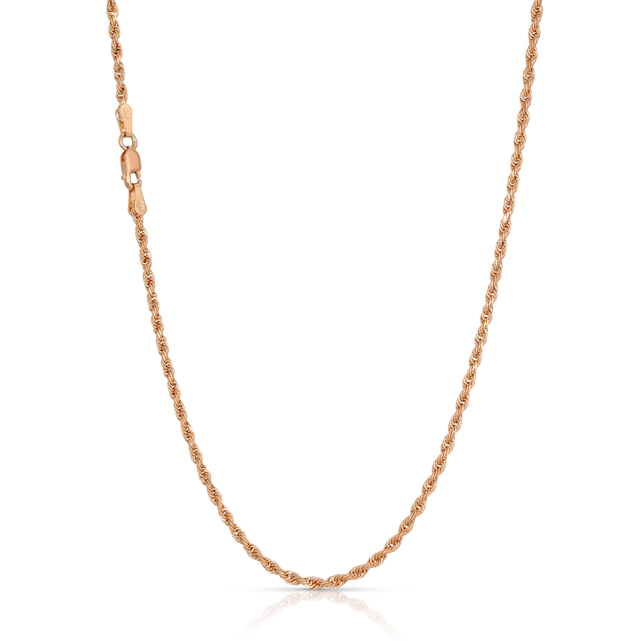 a photo of a 2mm rope chain in 14k and 18k solid gold in rose gold