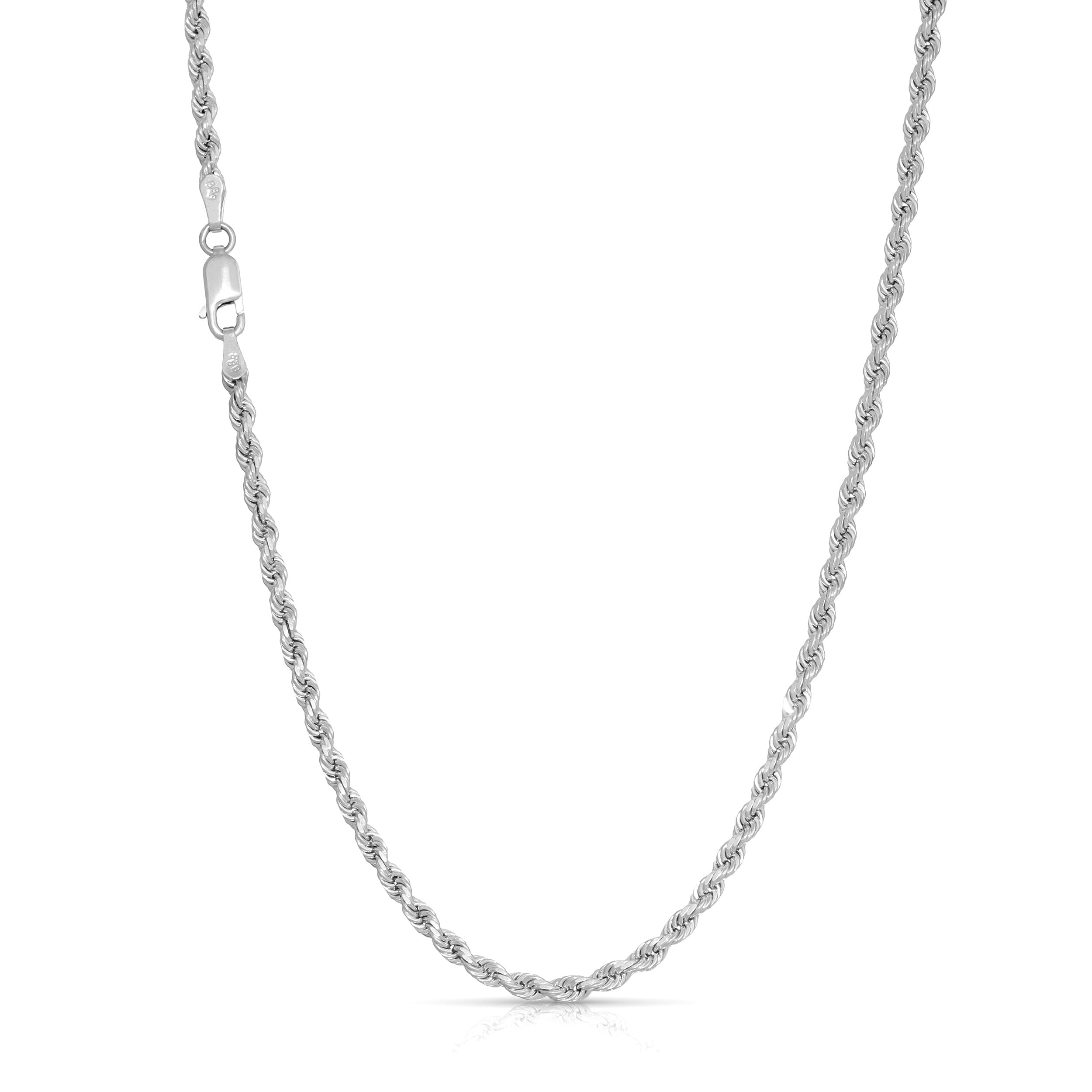 a photo of 3mm rope chain diamond cut 14k and 18k solid gold white gold