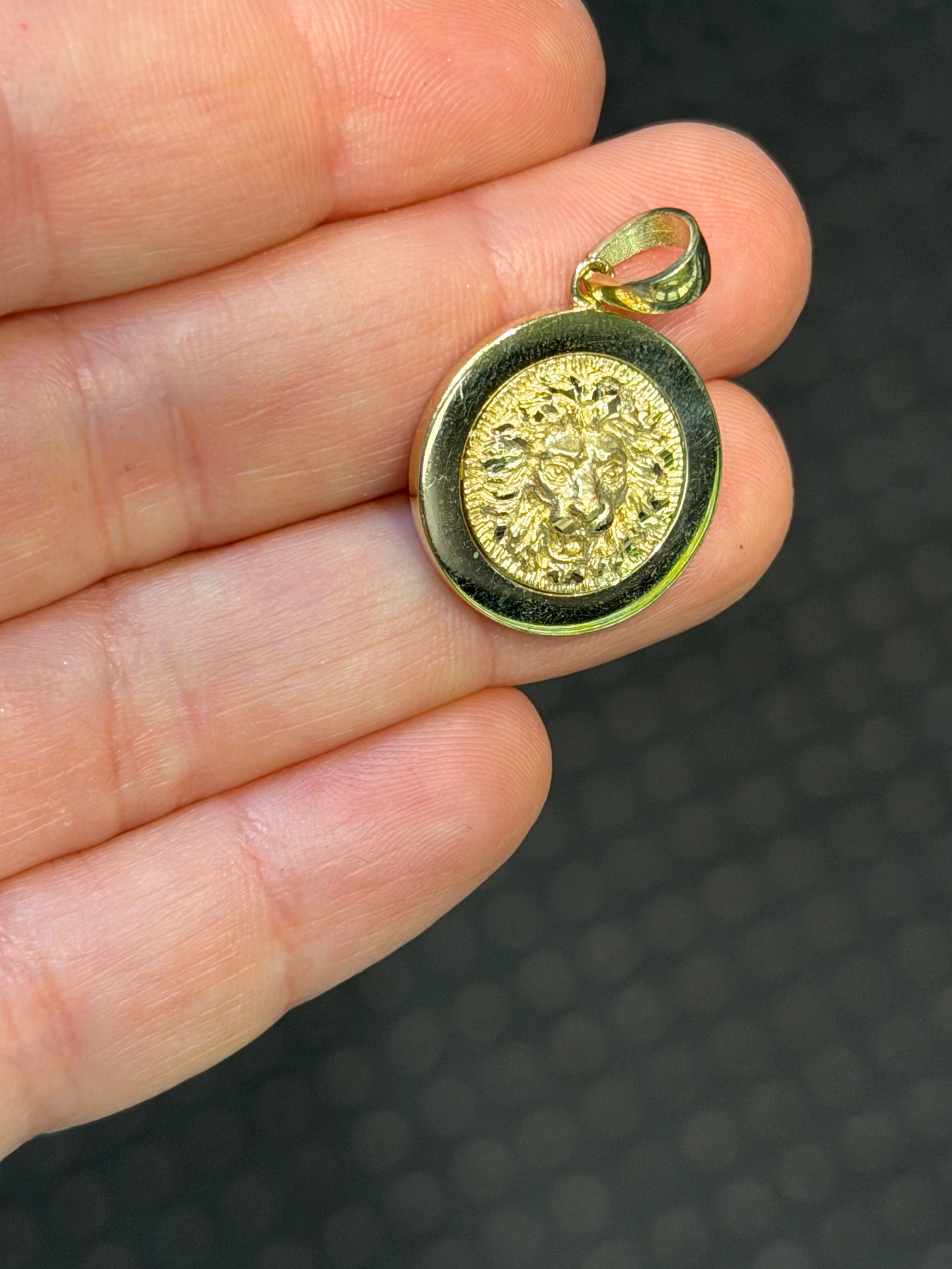 18.8MM Lion Medallion Pendant 14K Gold