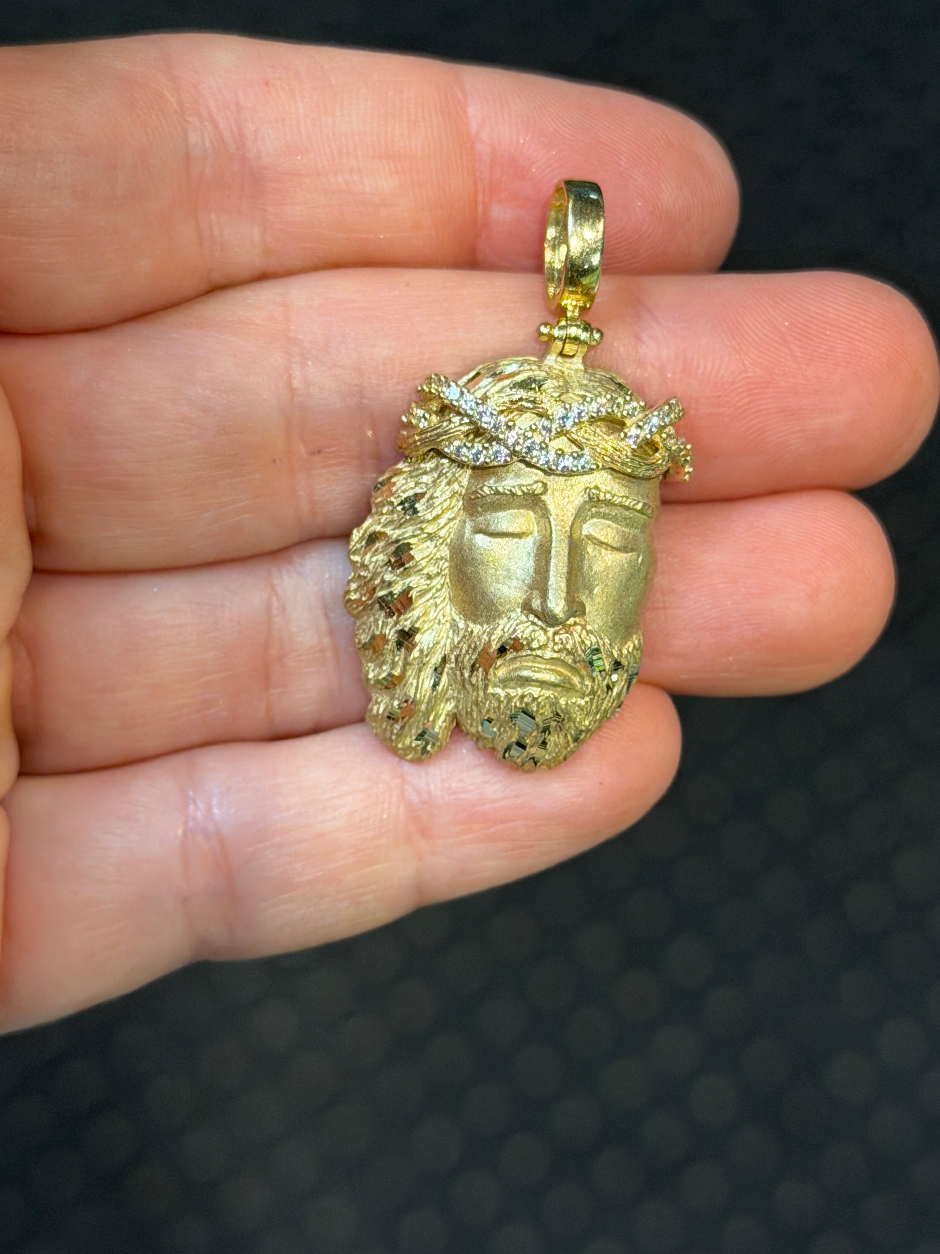 Hollow 14K Gold CZ Jesus Head - Saints Gold Co.