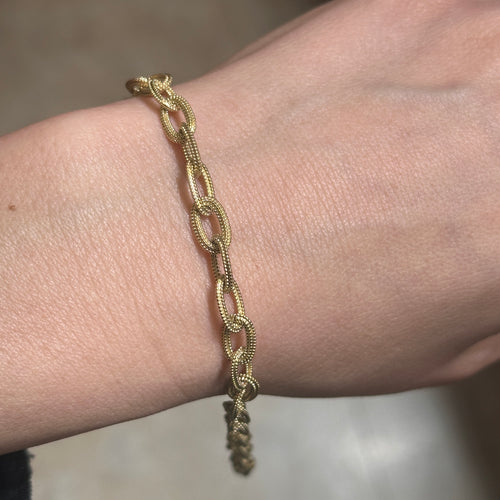 5.9MM Textured Oval Link Bracelet 14K Solid Gold