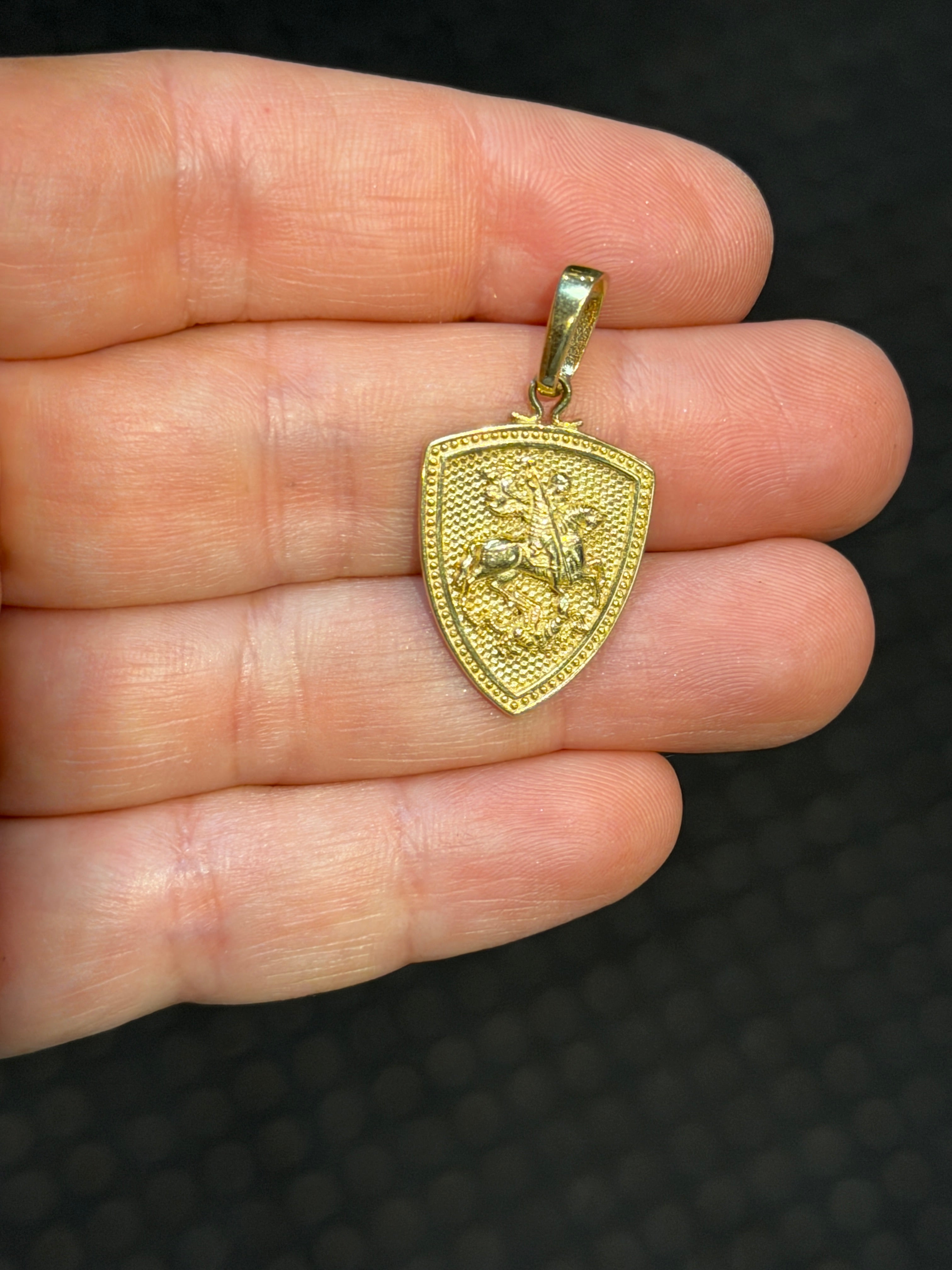 Detailed 14K Gold Saint George Shield