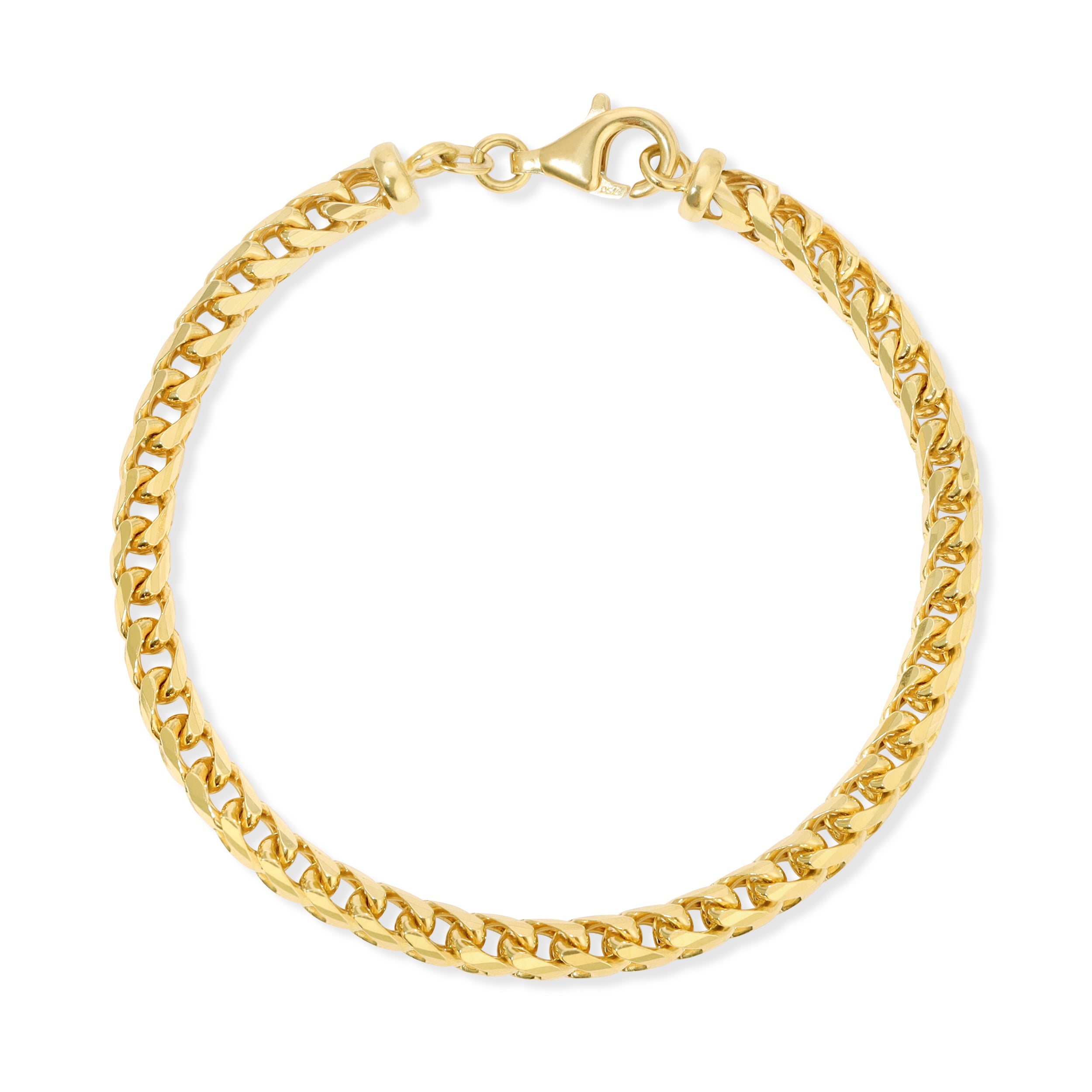 5mm Diamond Cut Franco Bracelet, 14k Gold Mens Bracelet, Solid