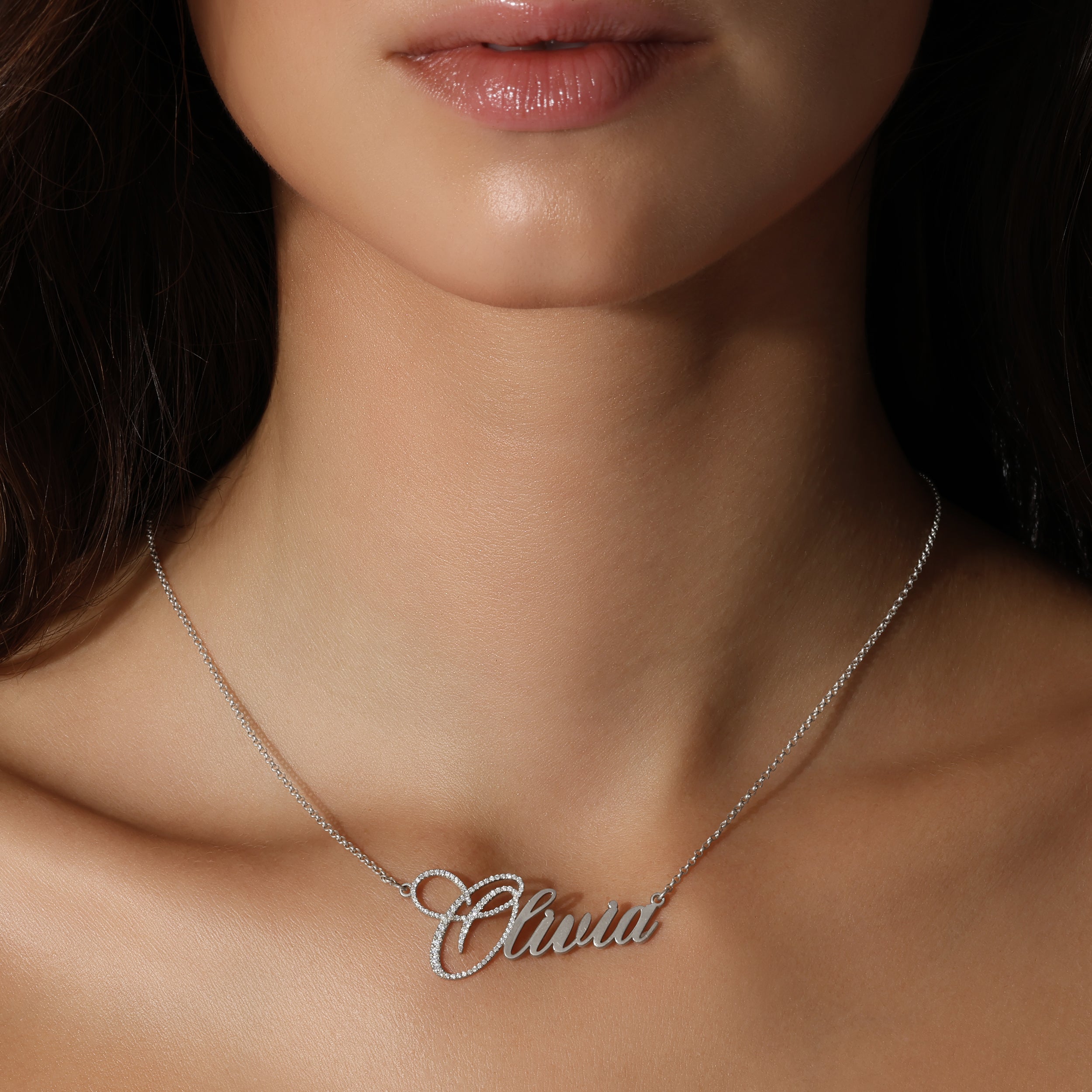 Solid Gold Pavé Diamond Nameplate Necklace - Saints Gold Co.
