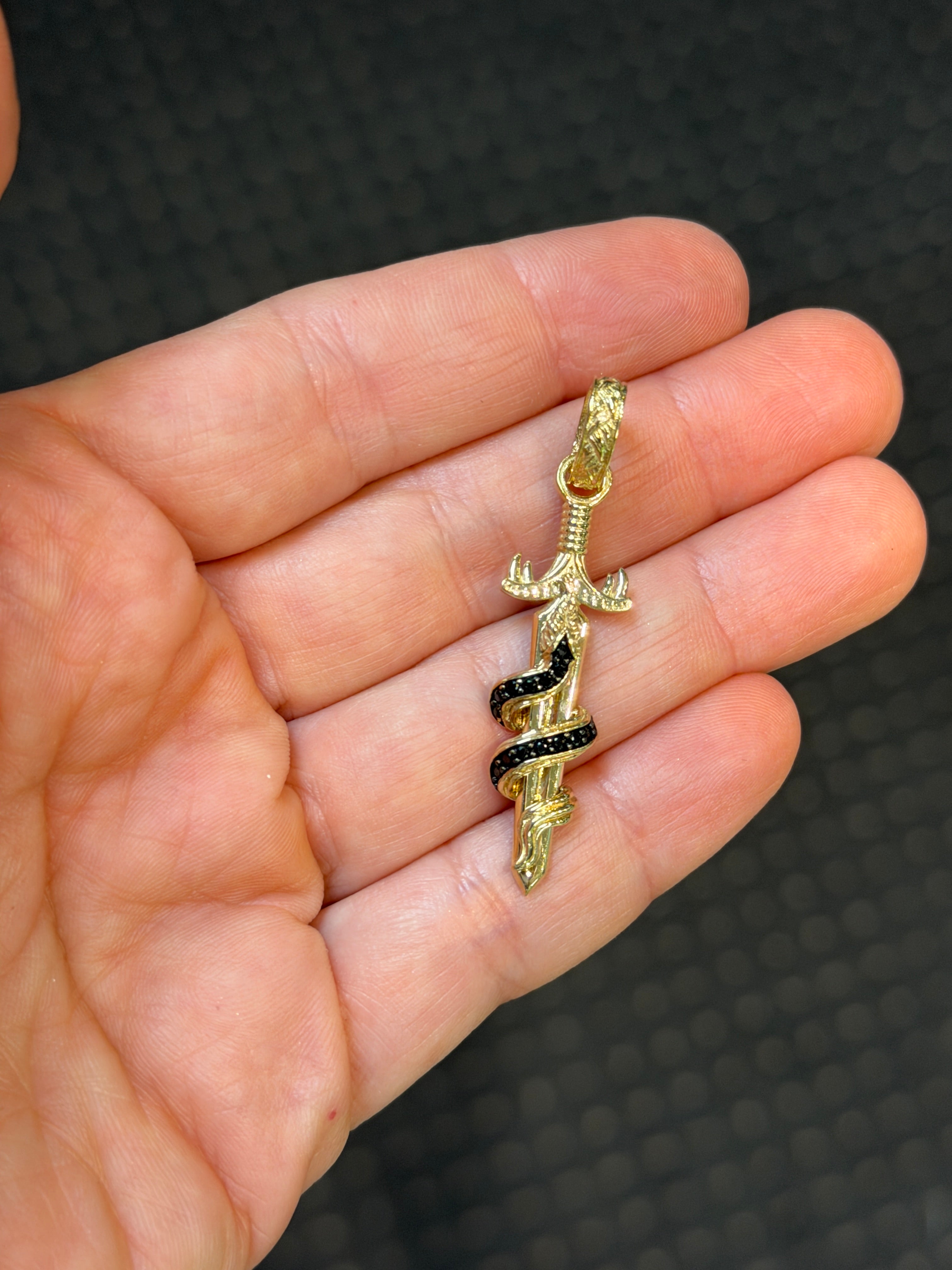 Serpent Sword Pendant 14K Gold