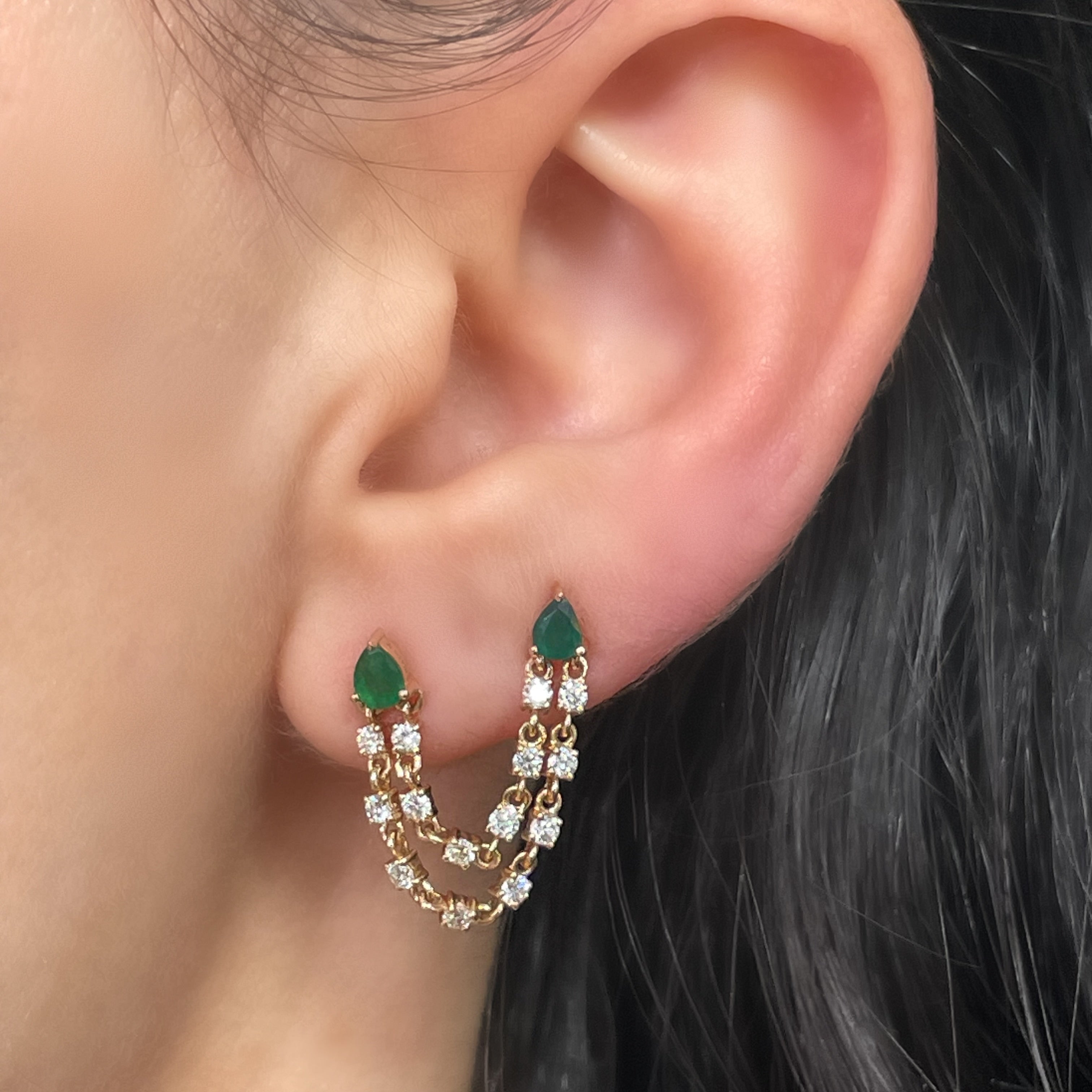 Kelly Pear-Shaped Waterfall Double Studs Emerald