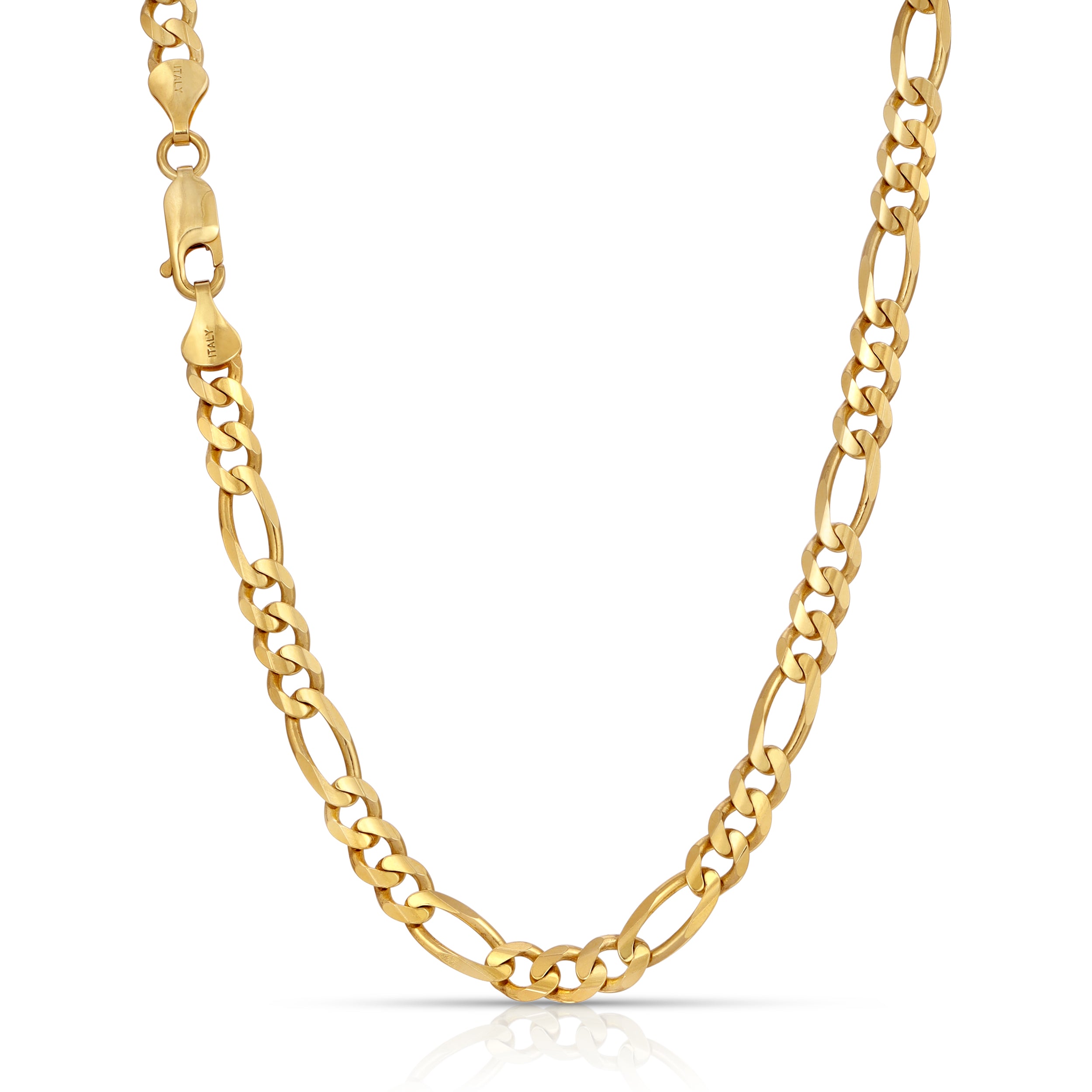 6mm Gold figaro chain made in italy necklace on a white background