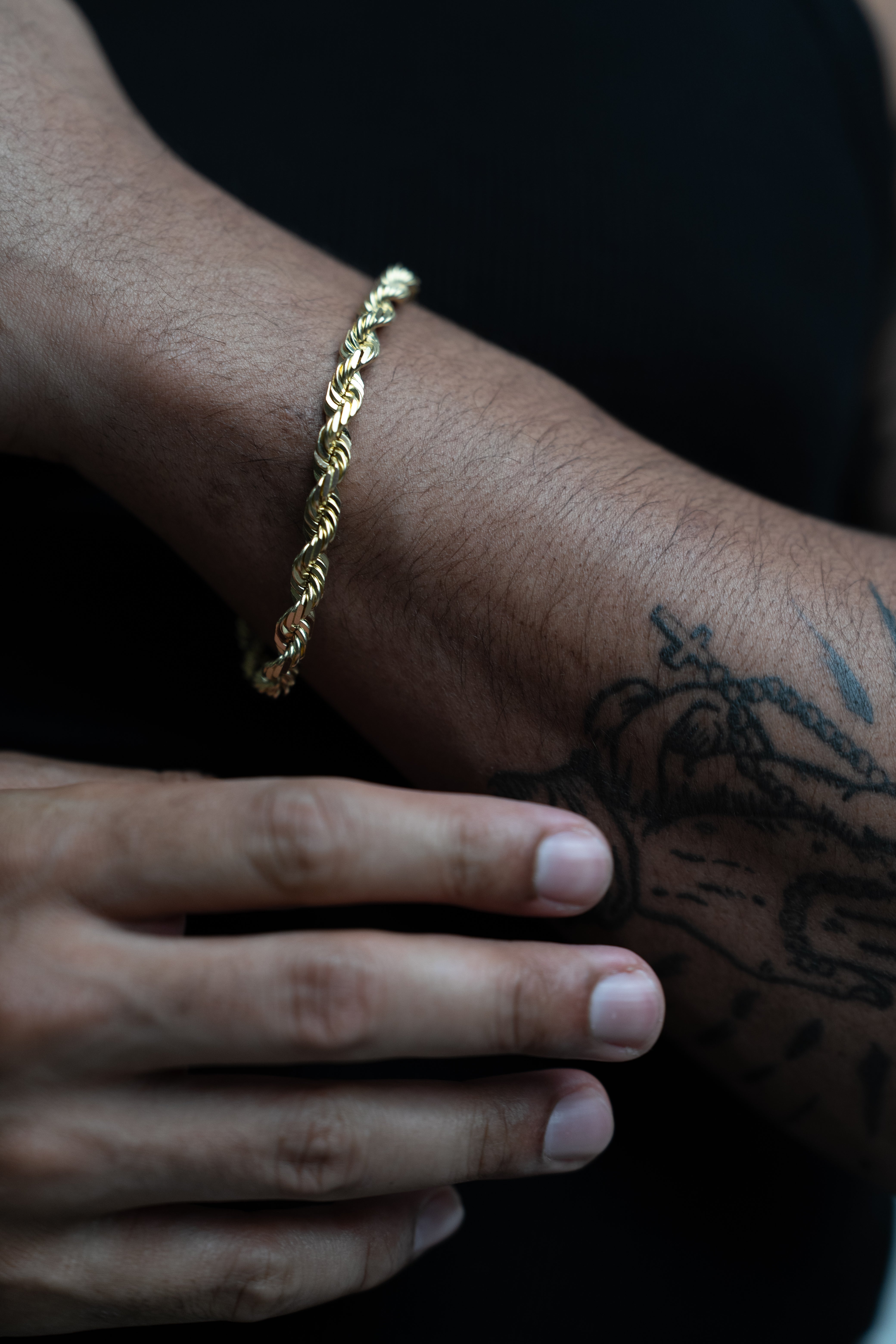 7mm solid gold rope bracelet man wearing on wrist 14k 18k