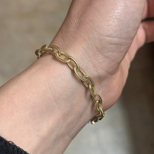 5.9MM Textured Oval Link Bracelet 14K Solid Gold