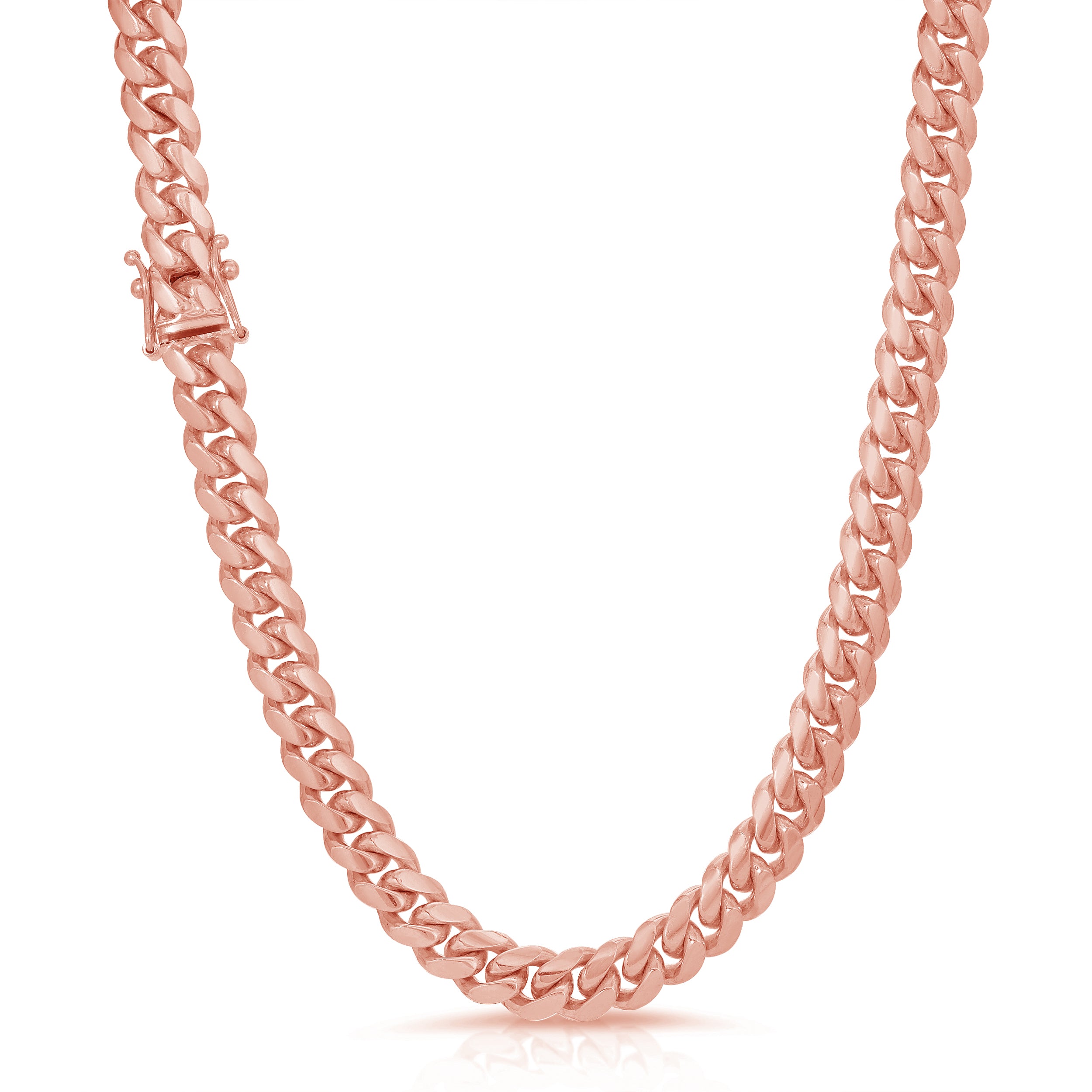 14K and 18K Solid Gold 8.0MM Miami Cuban Chain, Made in Italy. High-polished links with a box lock Rose gold