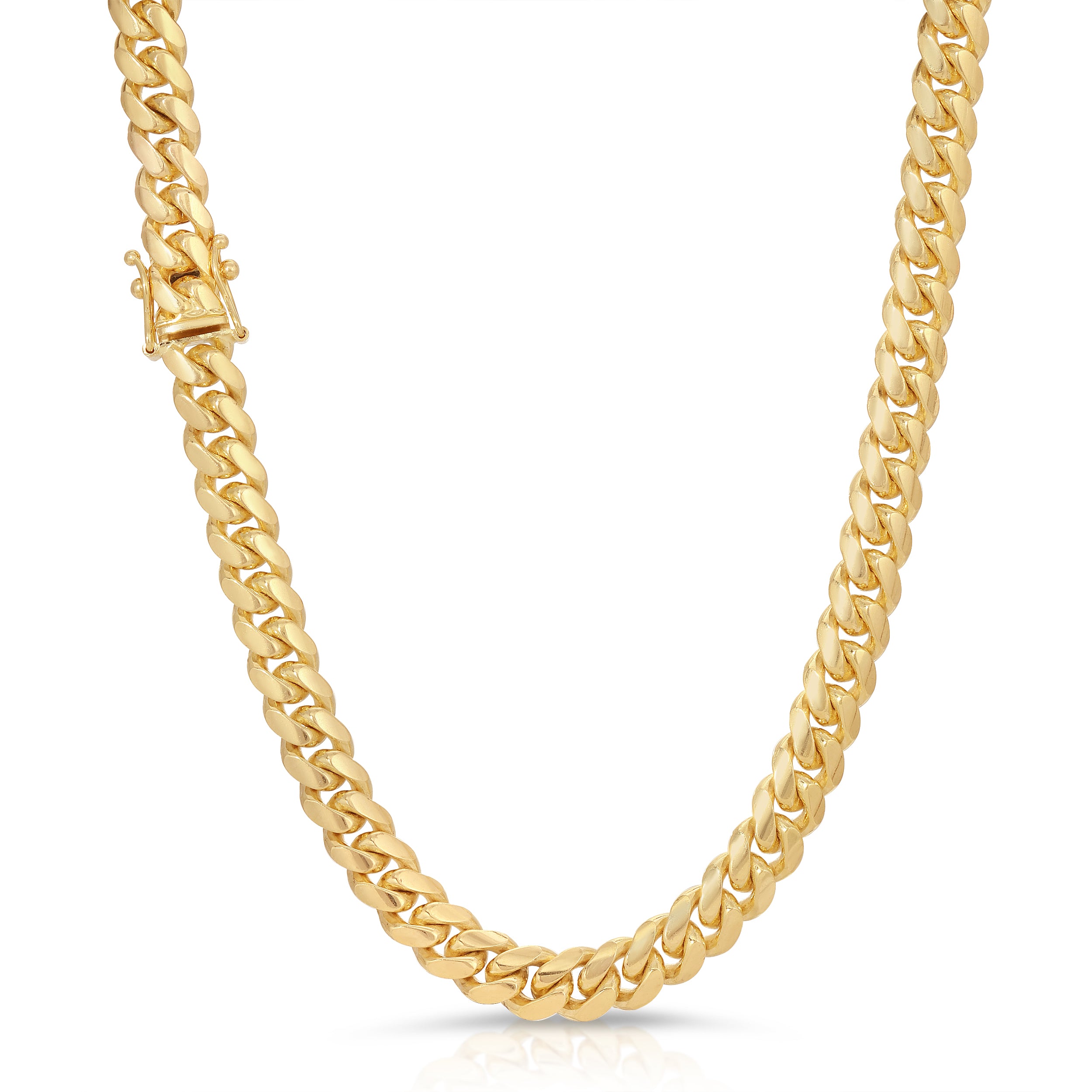 14K and 18K Yellow Solid Gold 8.0MM Miami Cuban Chain, Made in Italy. High-polished links with a box lock.