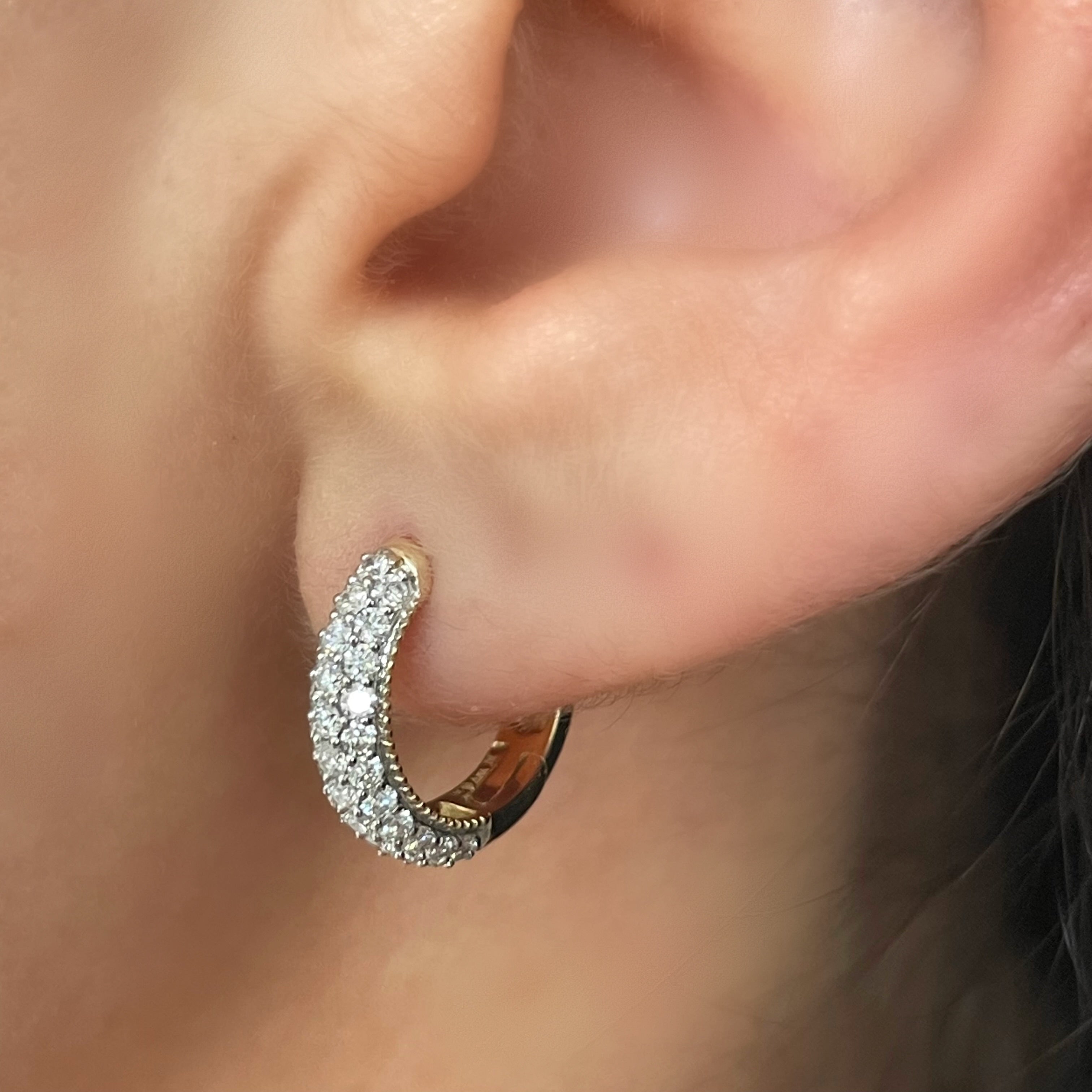 Glaze Pave' Natural Diamond Hoops Solid Gold