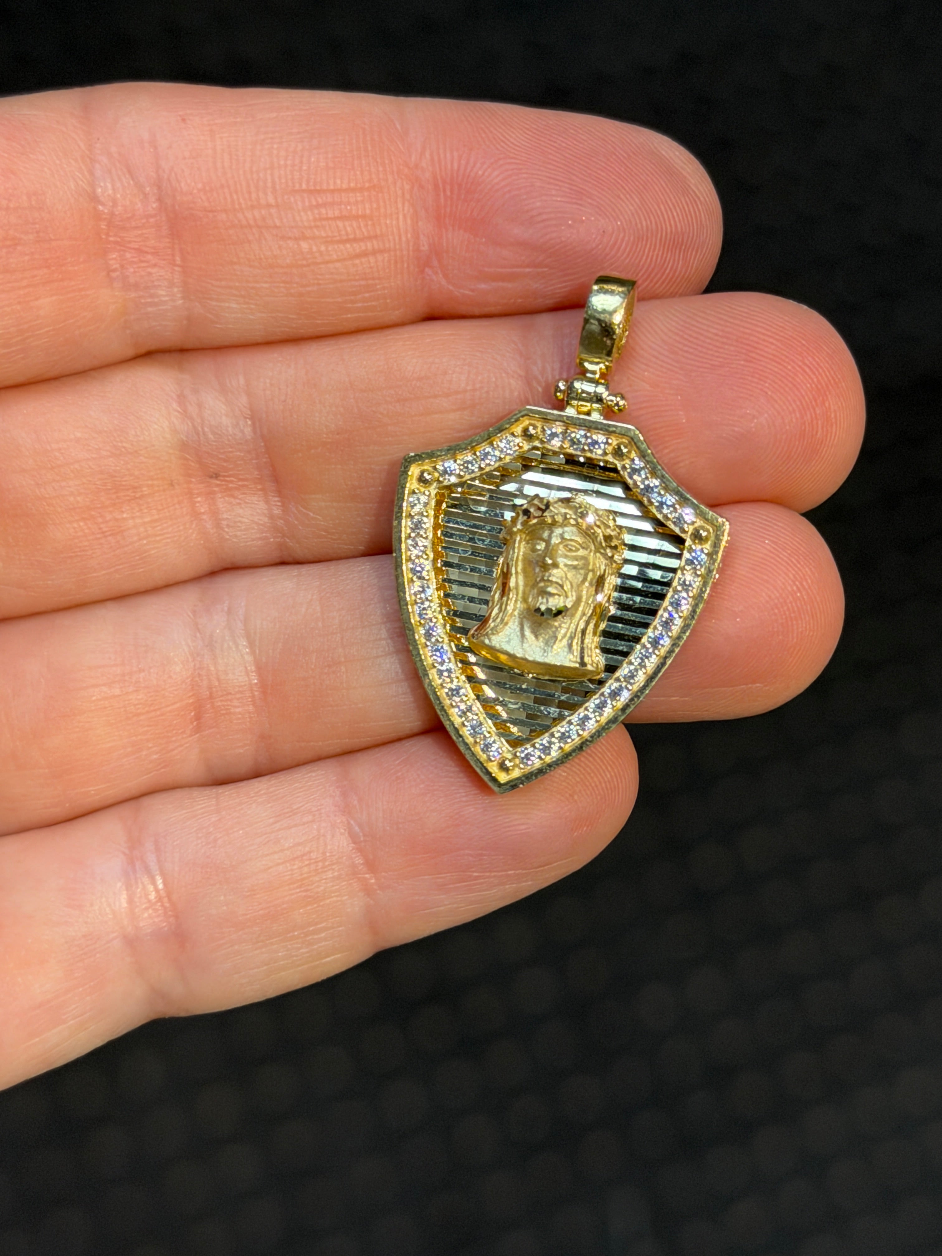Hollow Shield Pendant 14K Gold
