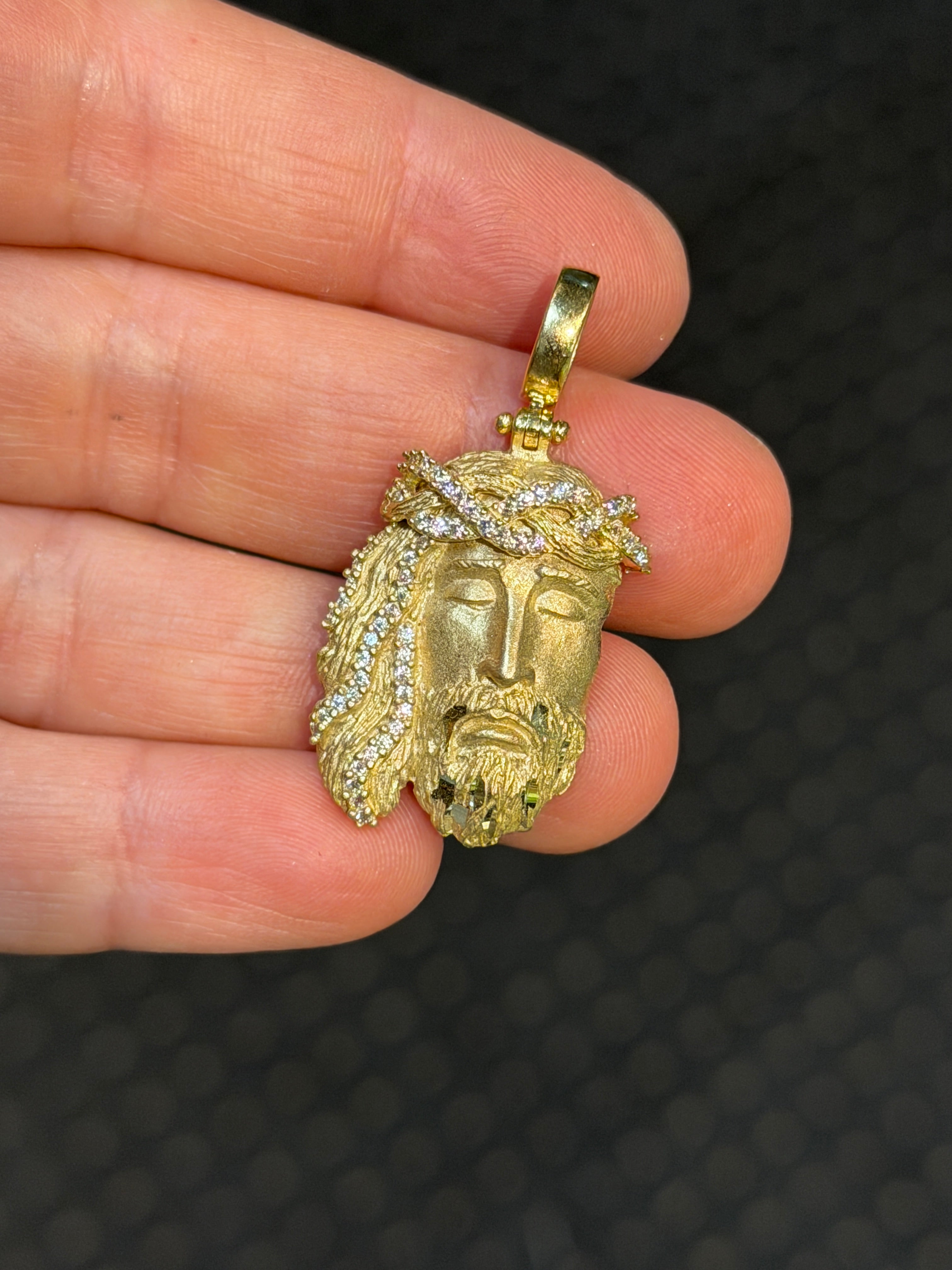 Hollow 14K Gold CZ Jesus Head