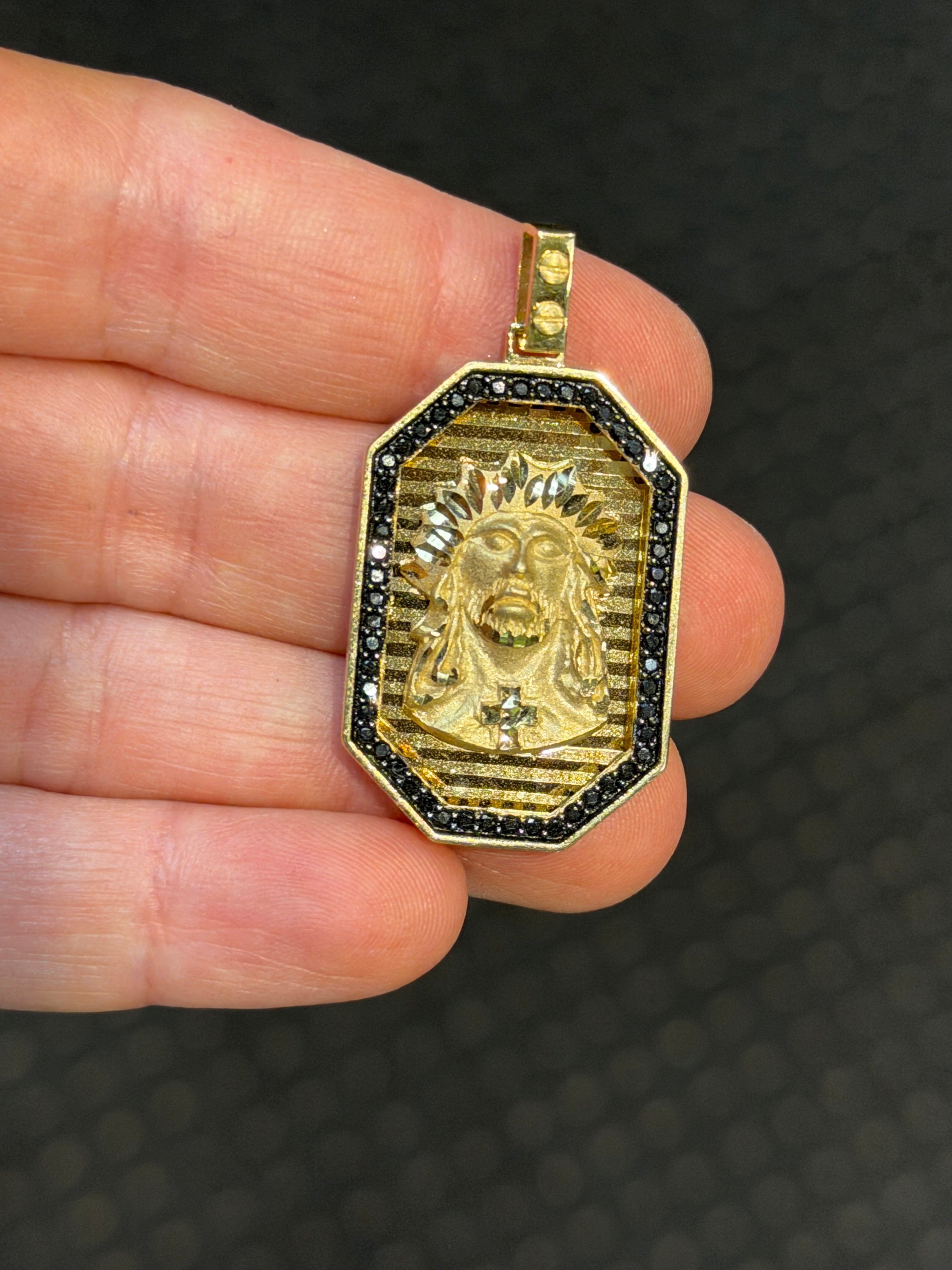 Elongated Octagon Jesus Pendant 14K Gold