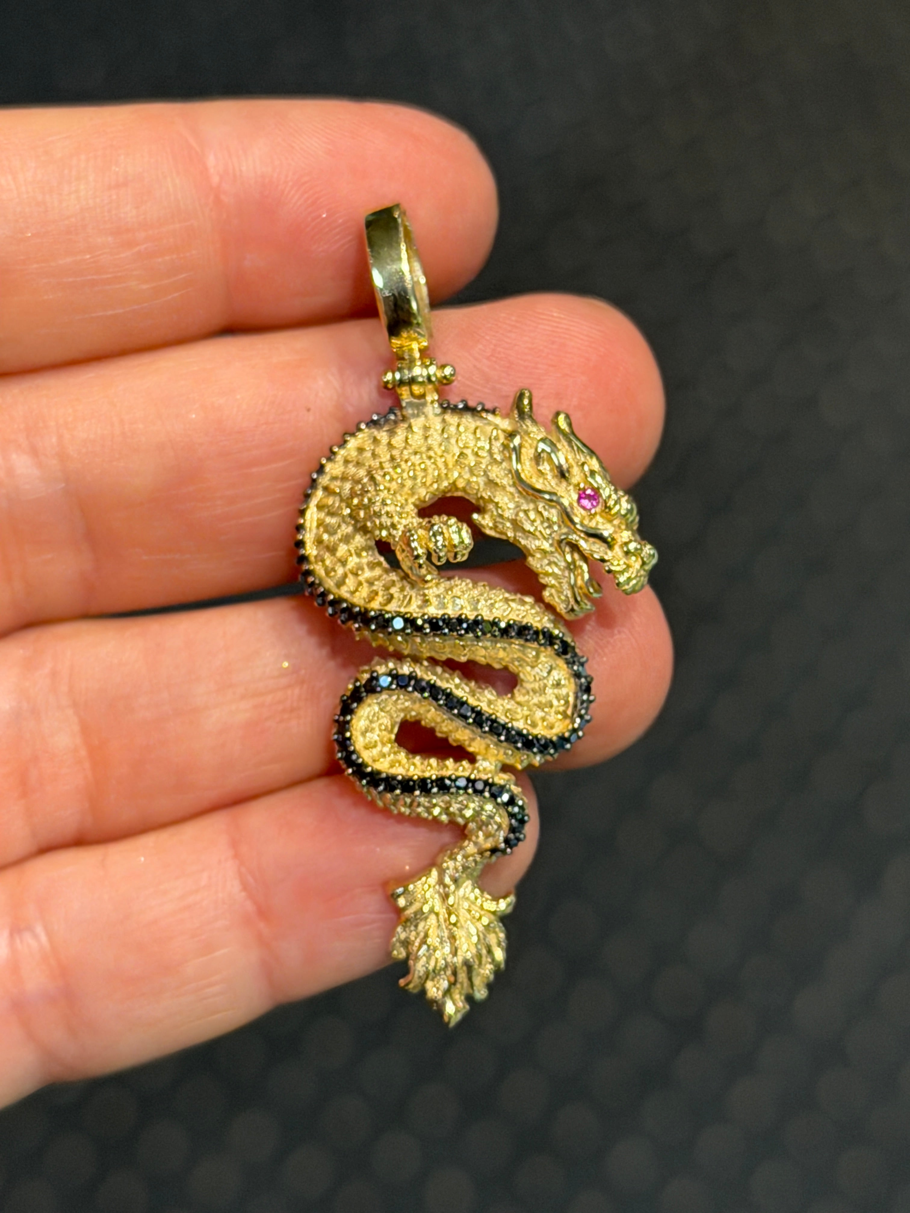 Elongated Chinese Dragon Pendant 14K Gold