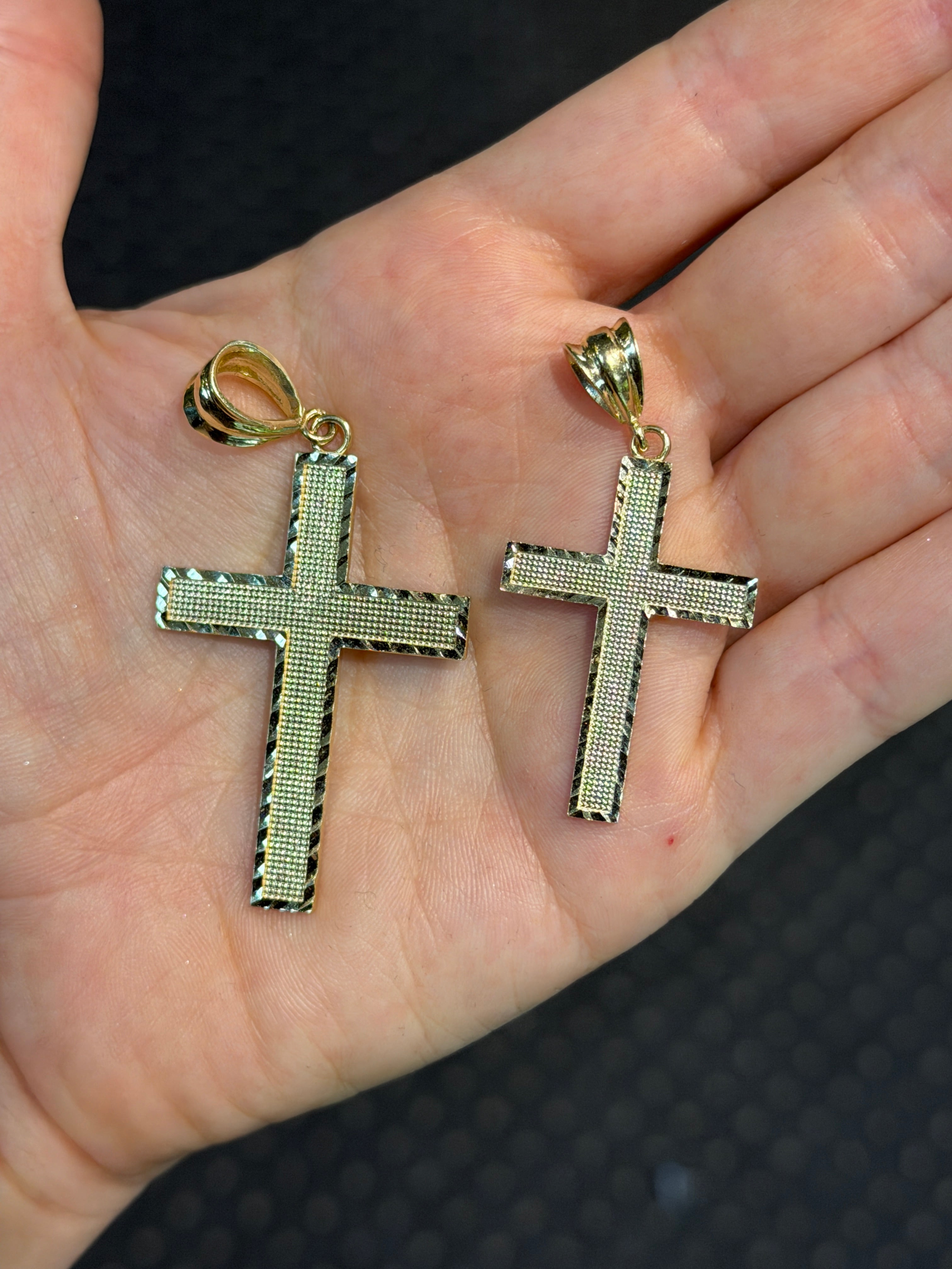 Textured Cross Diamond Cut Edges 14K Gold