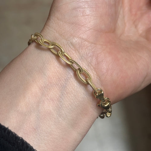 5.9MM Textured Oval Link Bracelet 14K Solid Gold