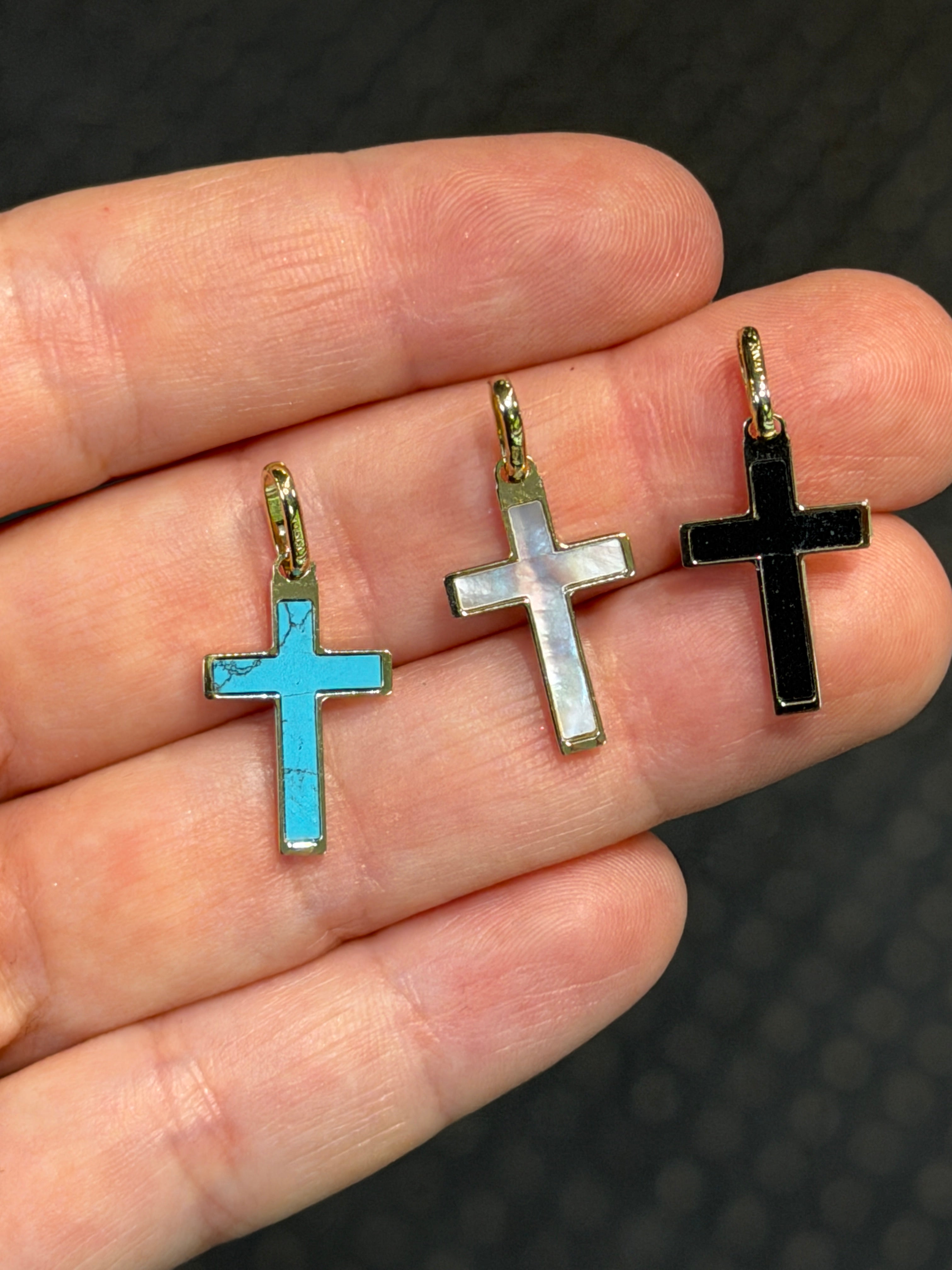 Natural Stone Petite Cross 14K