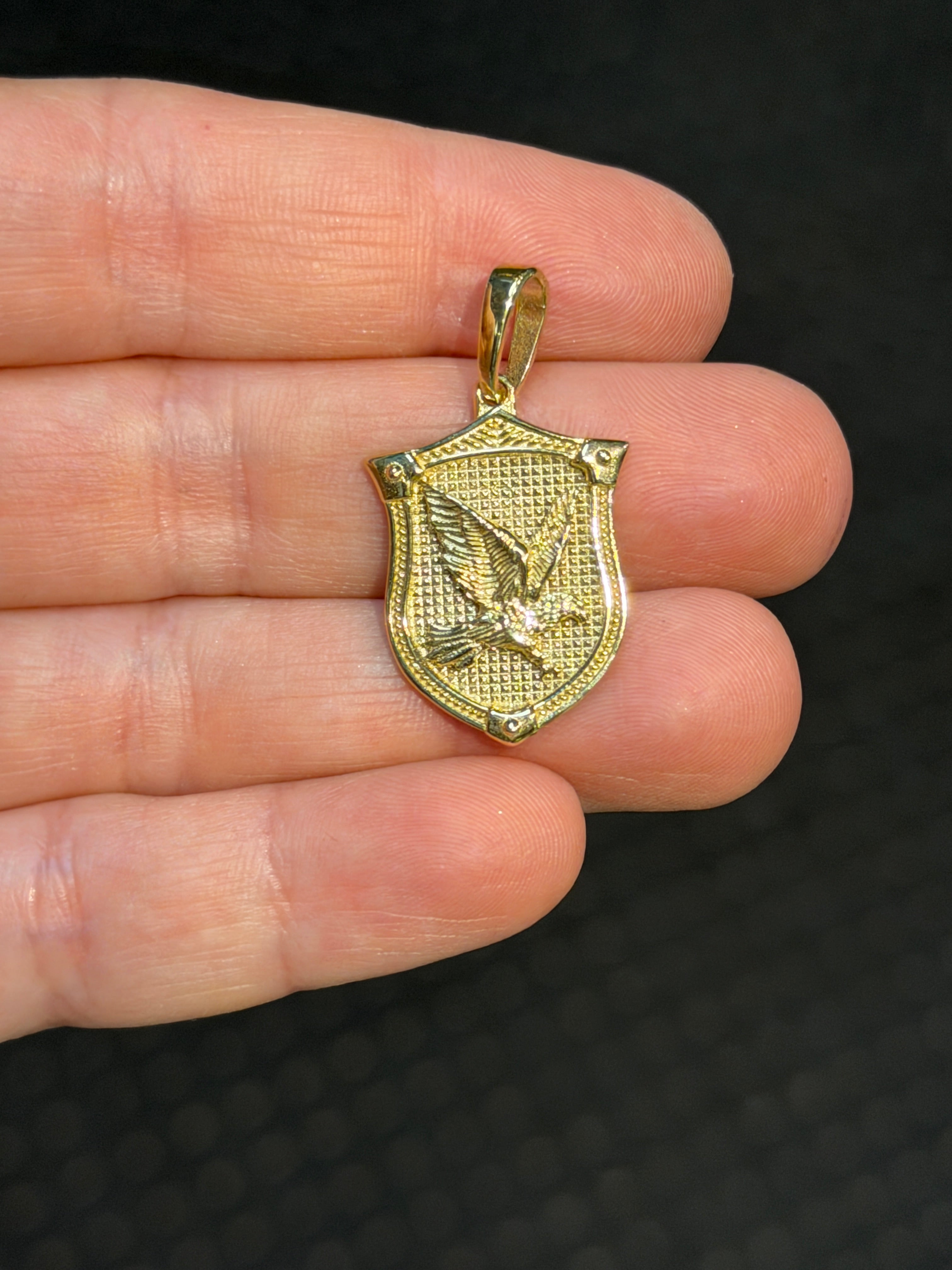 Detailed 14K Gold Falcon Shield