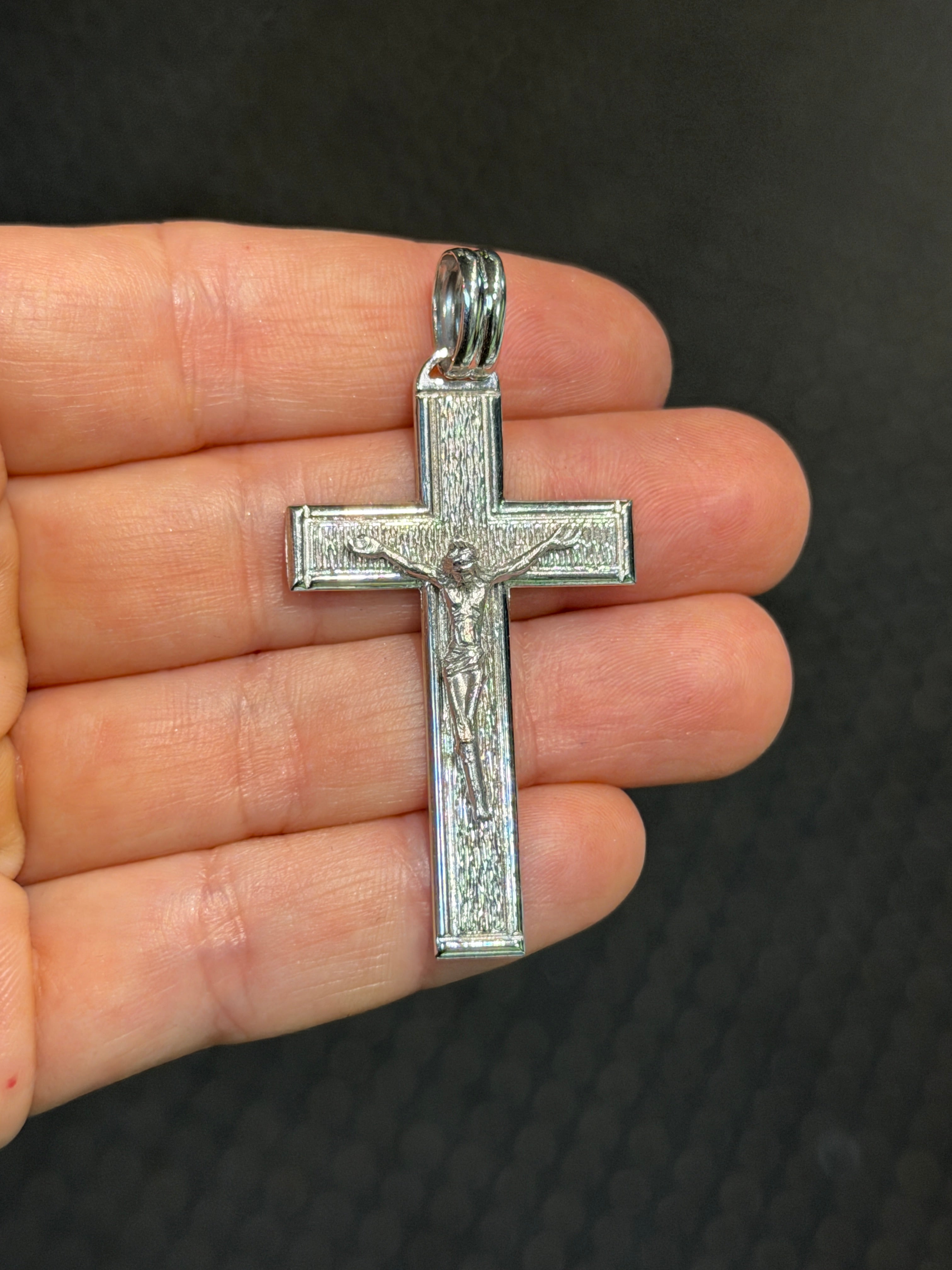 Textured Ancient Crucifix 14K White Gold