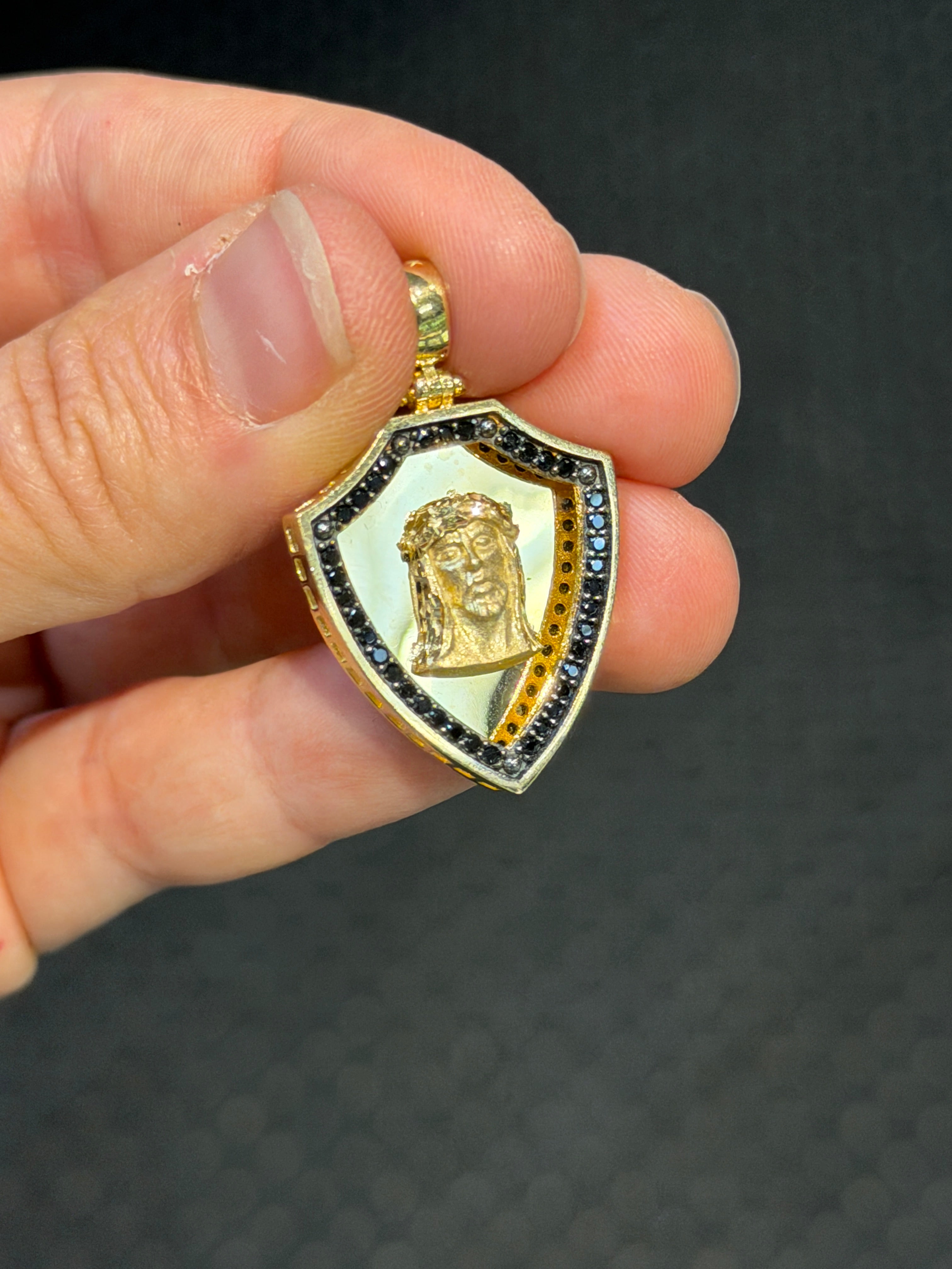 Hollow Shield Pendant 14K Gold