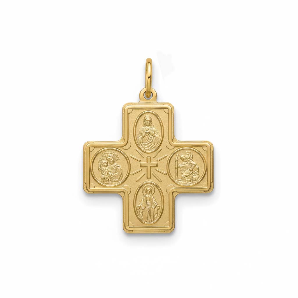 4-Way Medal Cross Pendant 14K - Saints Gold Co.