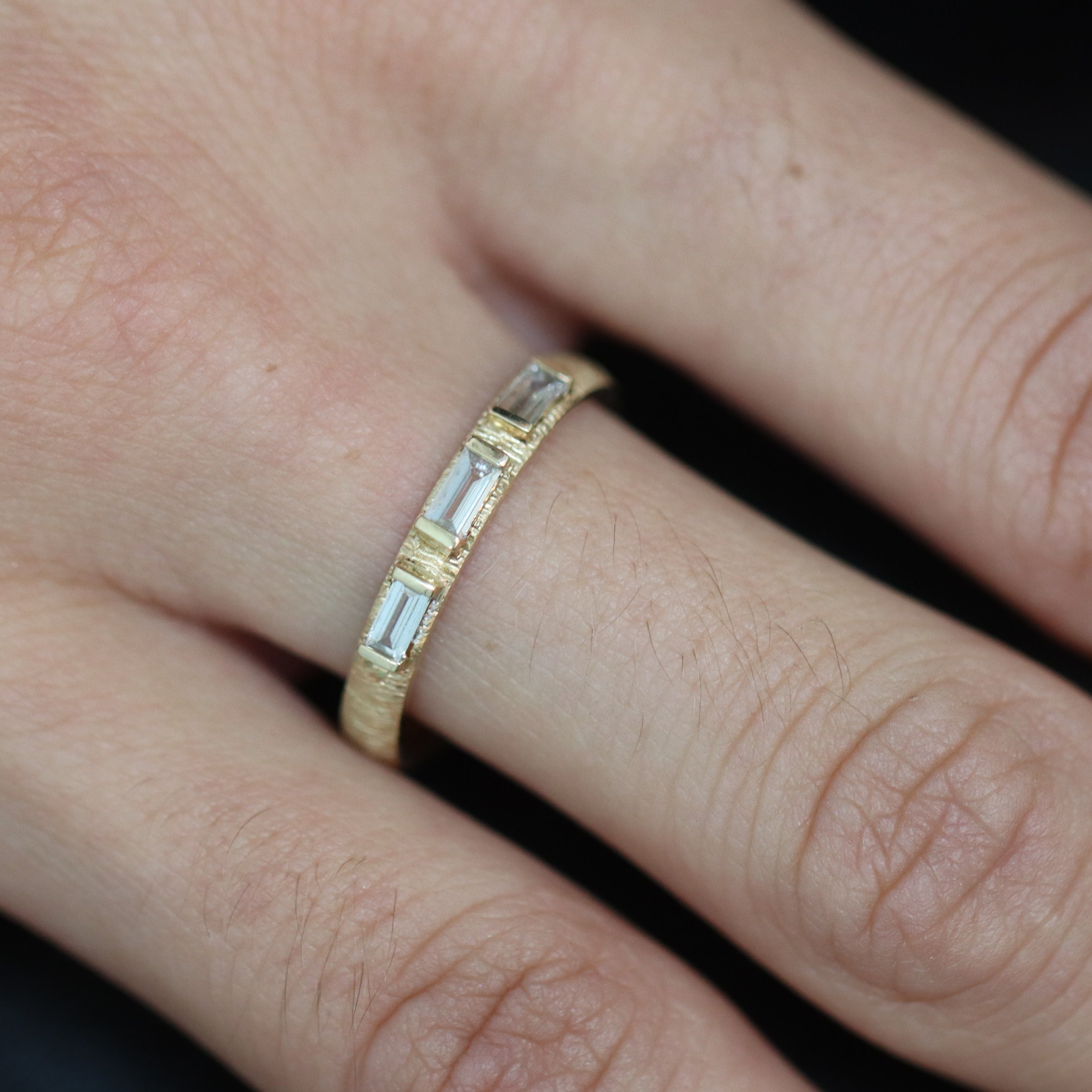 3 Baguette Diamond Textured Band Ring