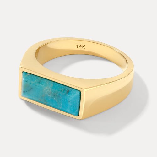 Rectangle Signet Ring with Turquoise - Saints Gold Co.
