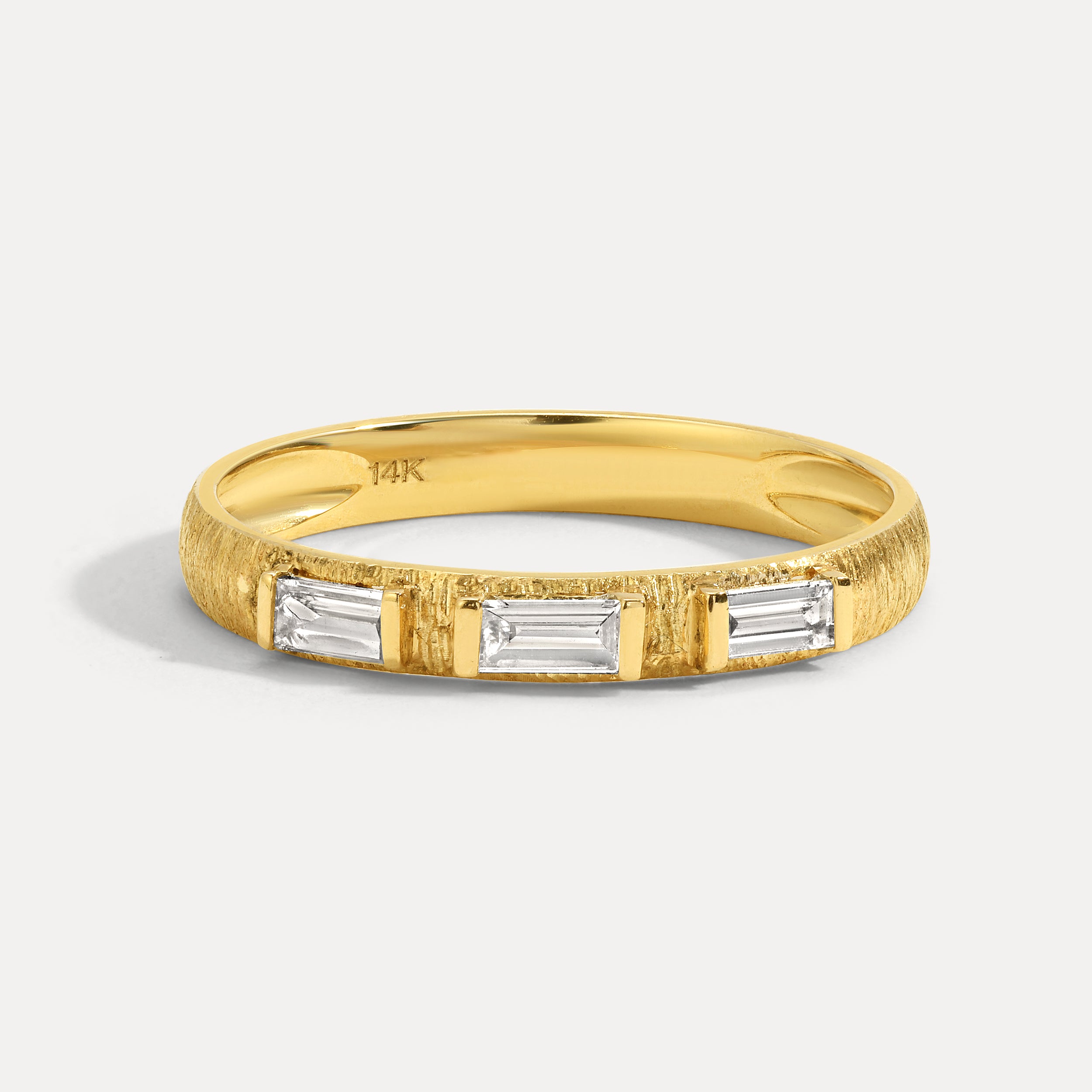 3 Baguette Diamond Textured Band Ring (Final Sale) - Saints Gold Co.