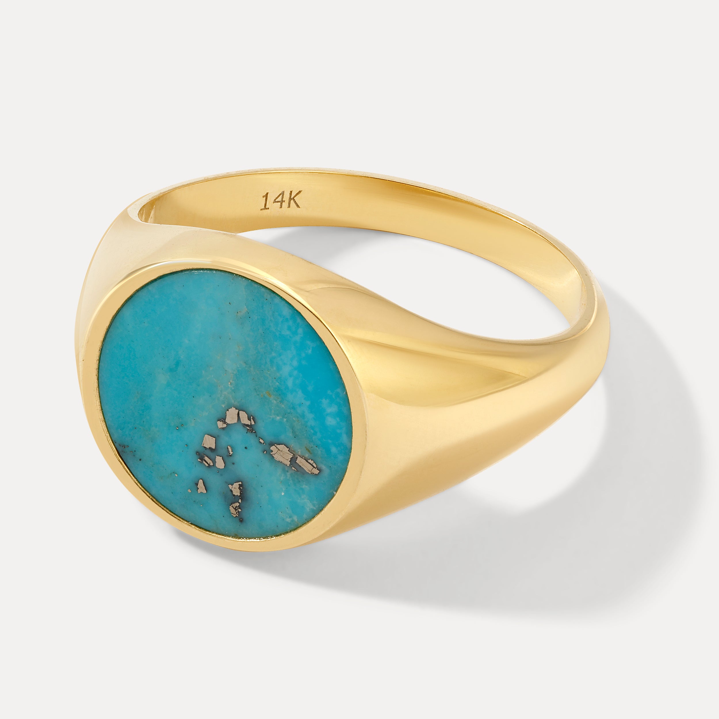 Round Signet Ring with Turquoise 10.5 Natural Onyx 14K Yellow Gold