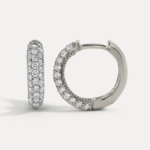 Glaze Pave' Natural Diamond Hoops Solid Gold