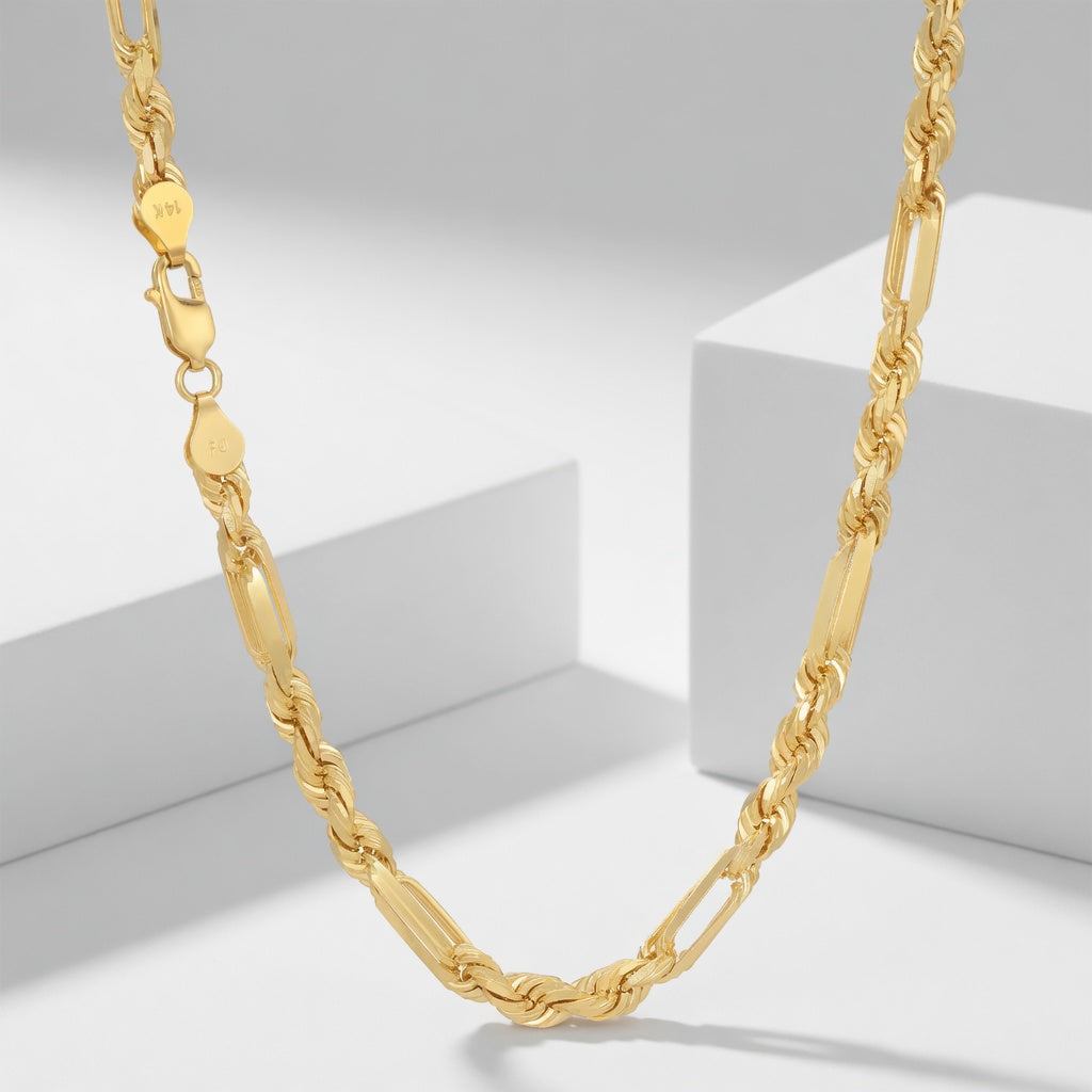 14K Figarope Chain (Diamond Cut) - Saints Gold Co.