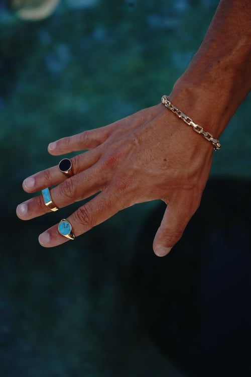 Rectangle Signet Ring with Turquoise - Saints Gold Co.