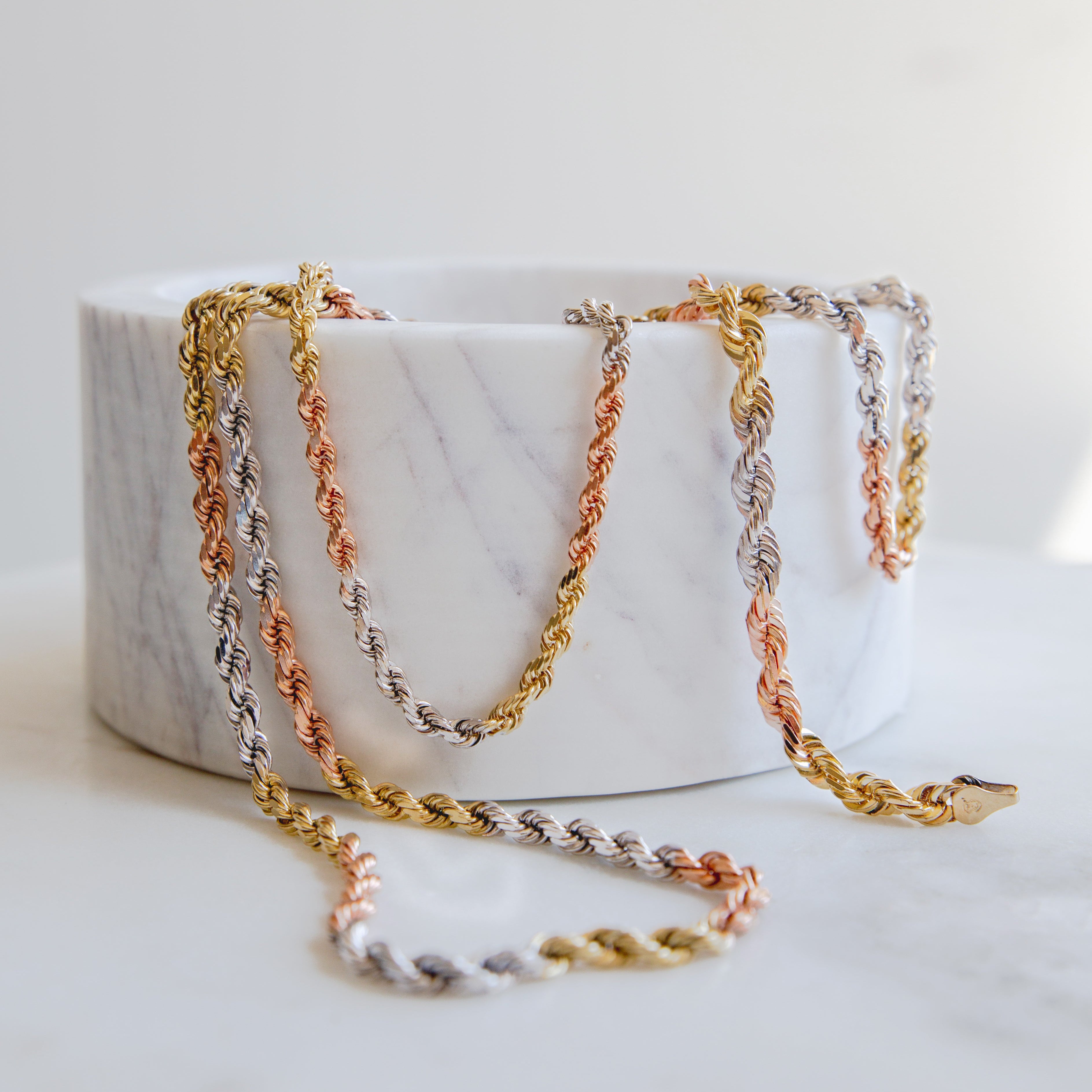 14K Tri-Color Rope Chain (Diamond Cut) - Saints Gold Co.