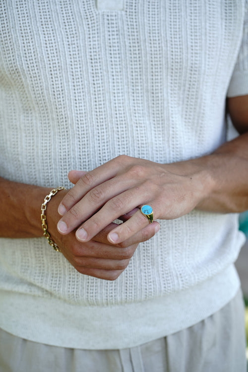 Round Signet Ring with Turquoise - Saints Gold Co.