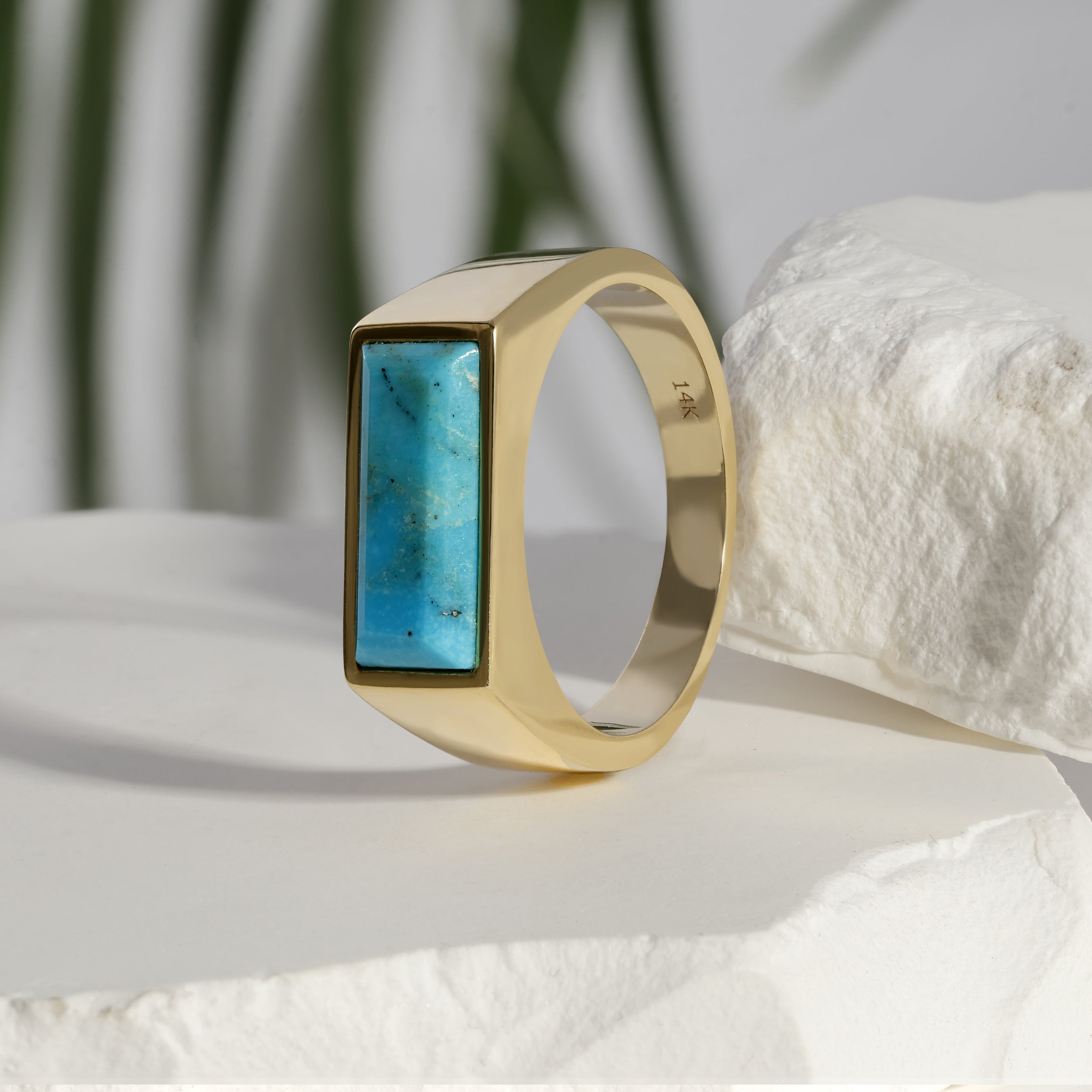 Rectangle Signet Ring with Turquoise - Saints Gold Co.