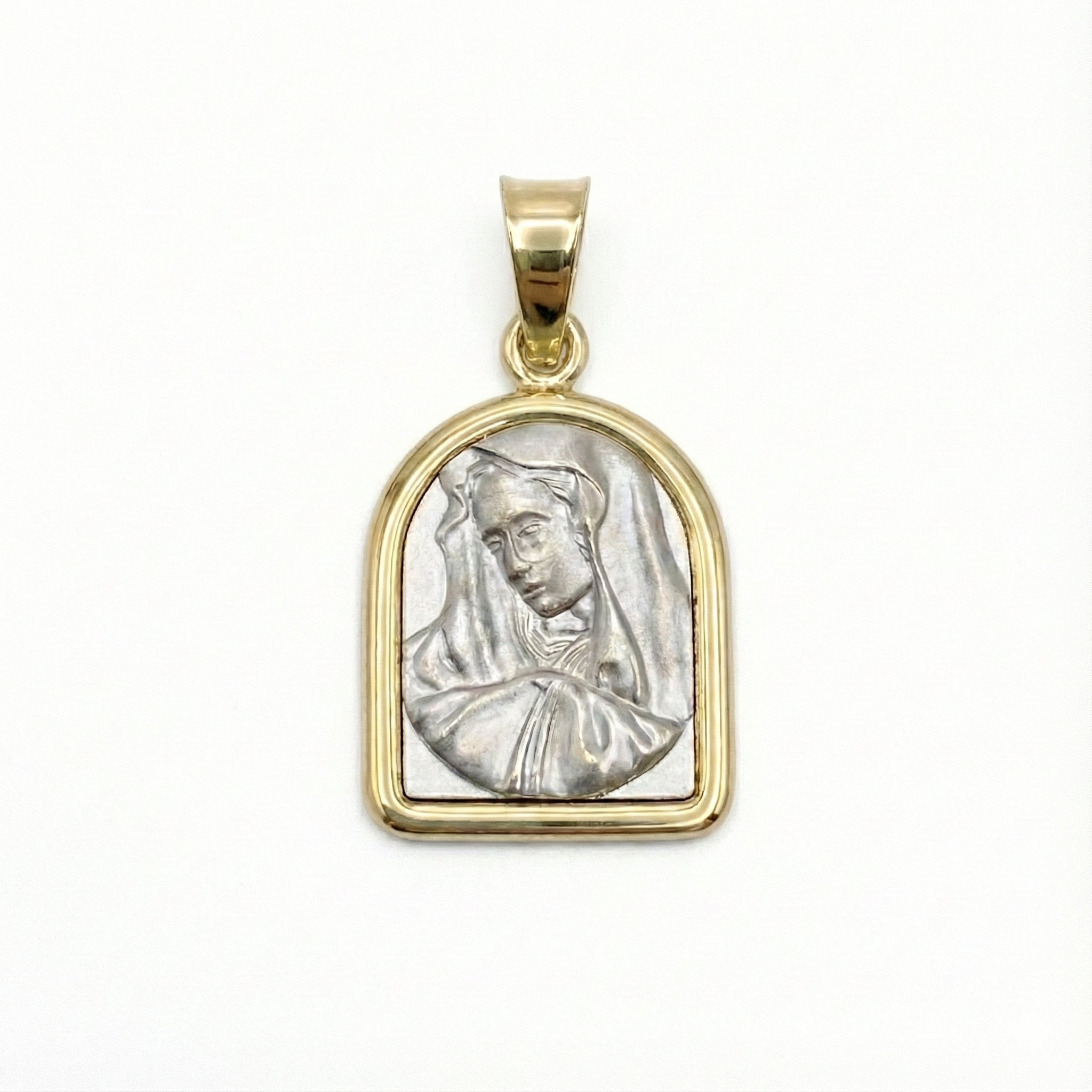 Two-tone Virgin Mary Religious Pendant 14K - Saints Gold Co.