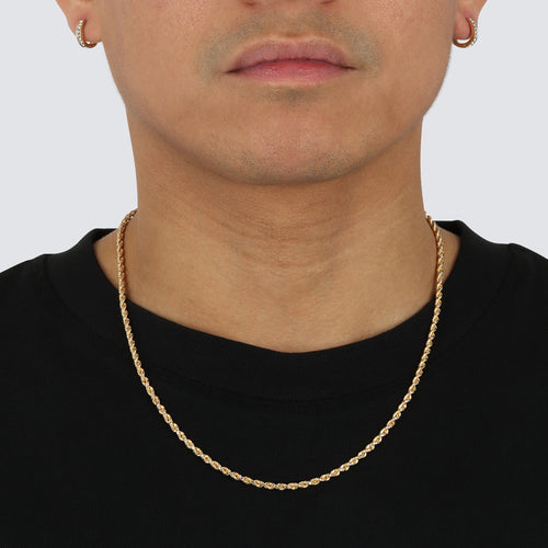 2.7mm prism cut rope chain solid gold yellow gold 14k 14 karat 18k 18 karat