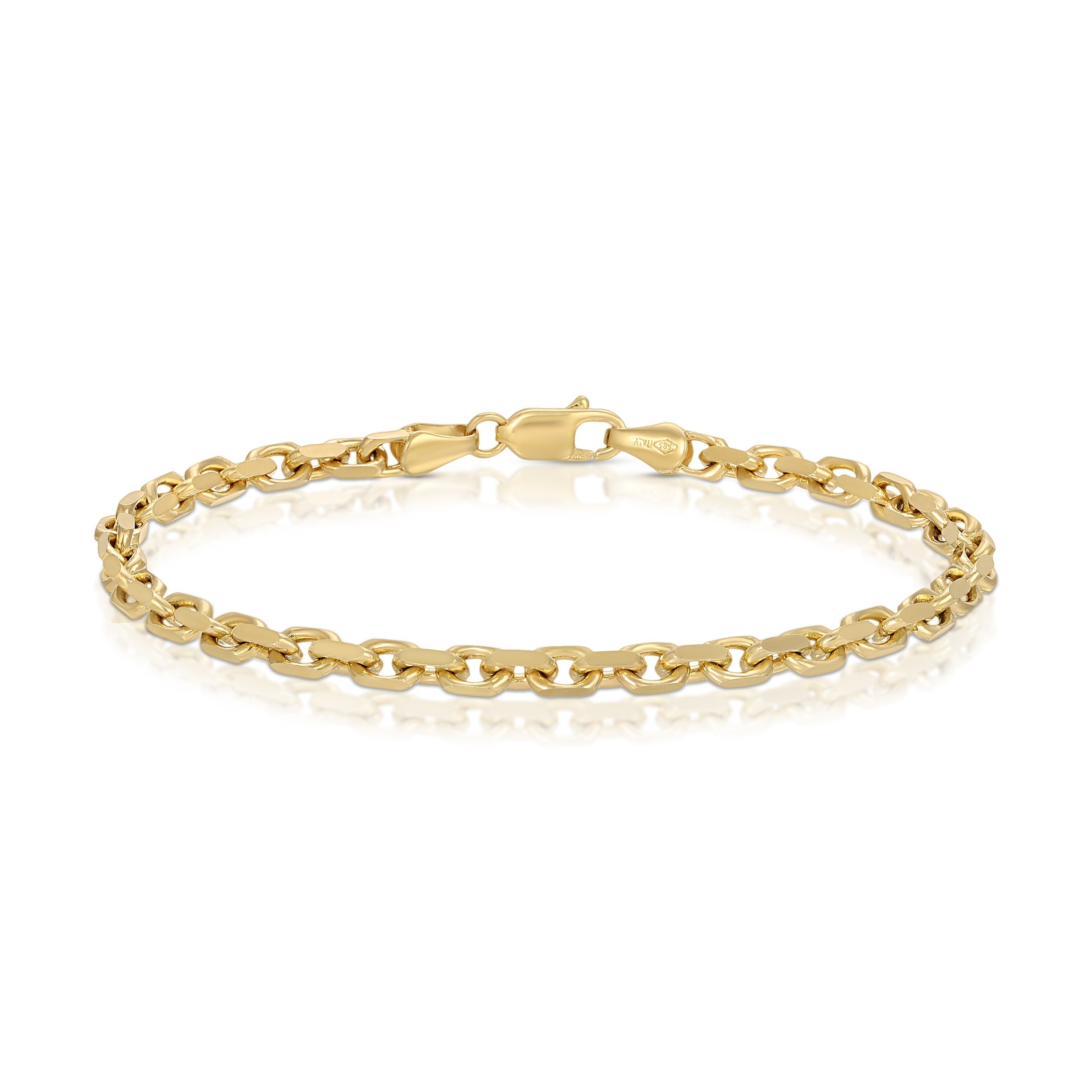 3mm power link bracelet in yellow gold 14k photo taken in white background