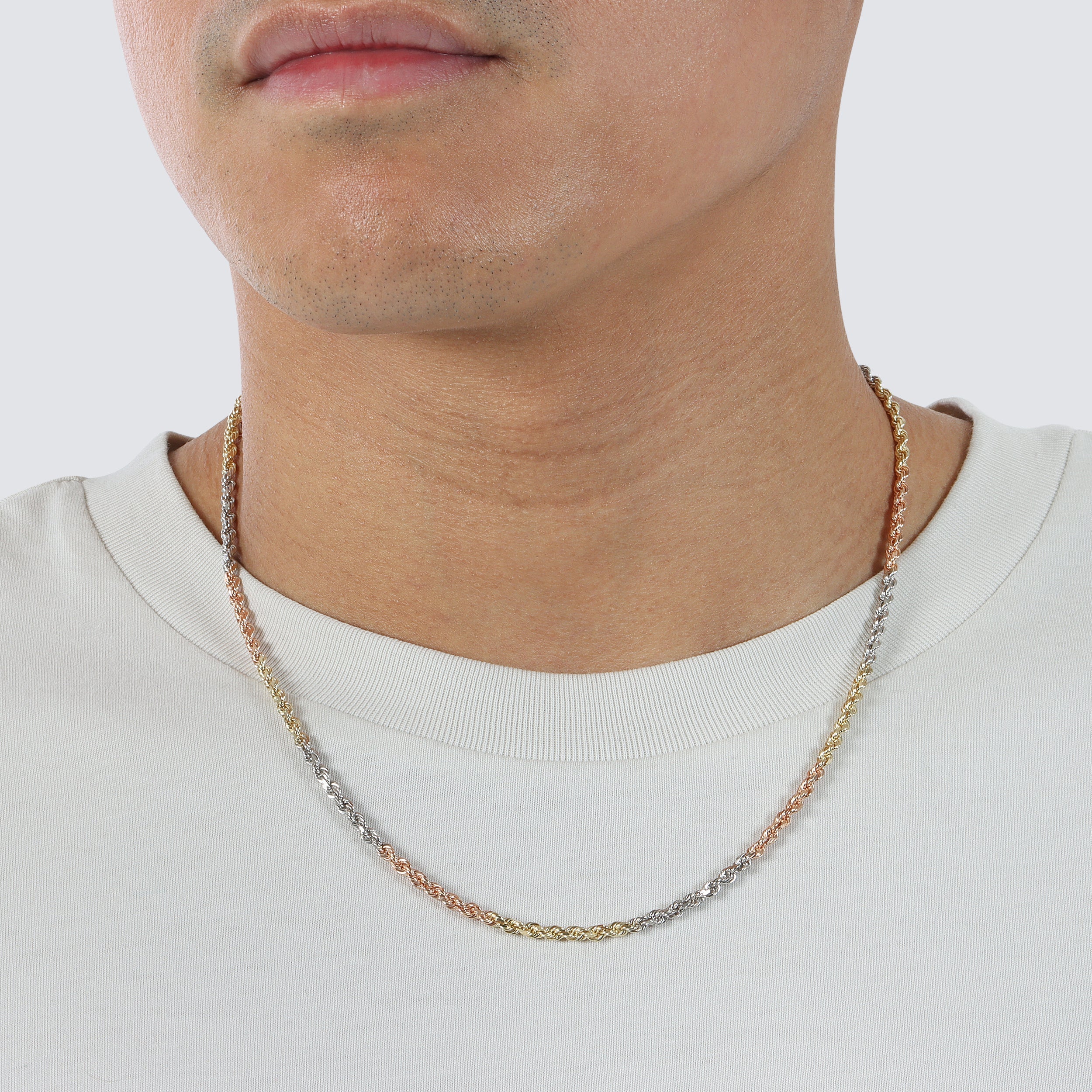 3mm tricolor rope chain solid gold made in italy