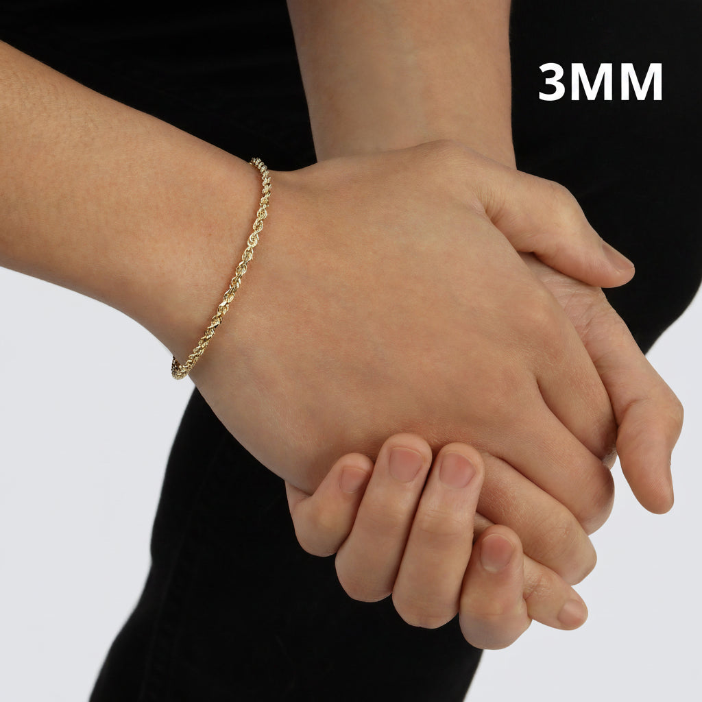 3mm rope bracelet solid gold yellow gold 14k 14 karat 18k 18 karat