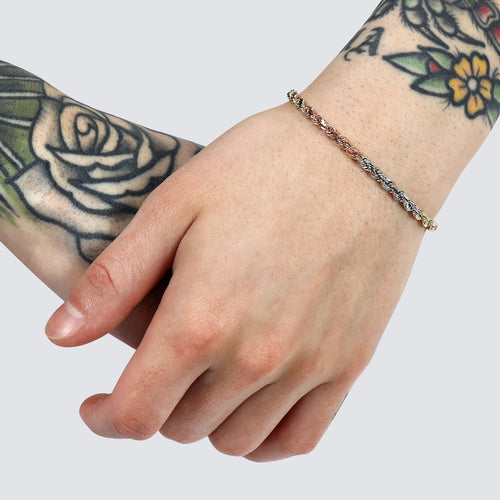 4mm tri color rope bracelet solid gold