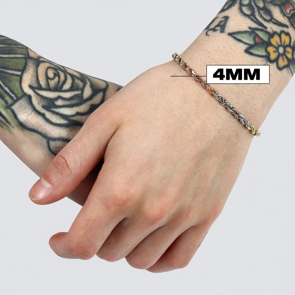 4mm tri color rope bracelet solid gold